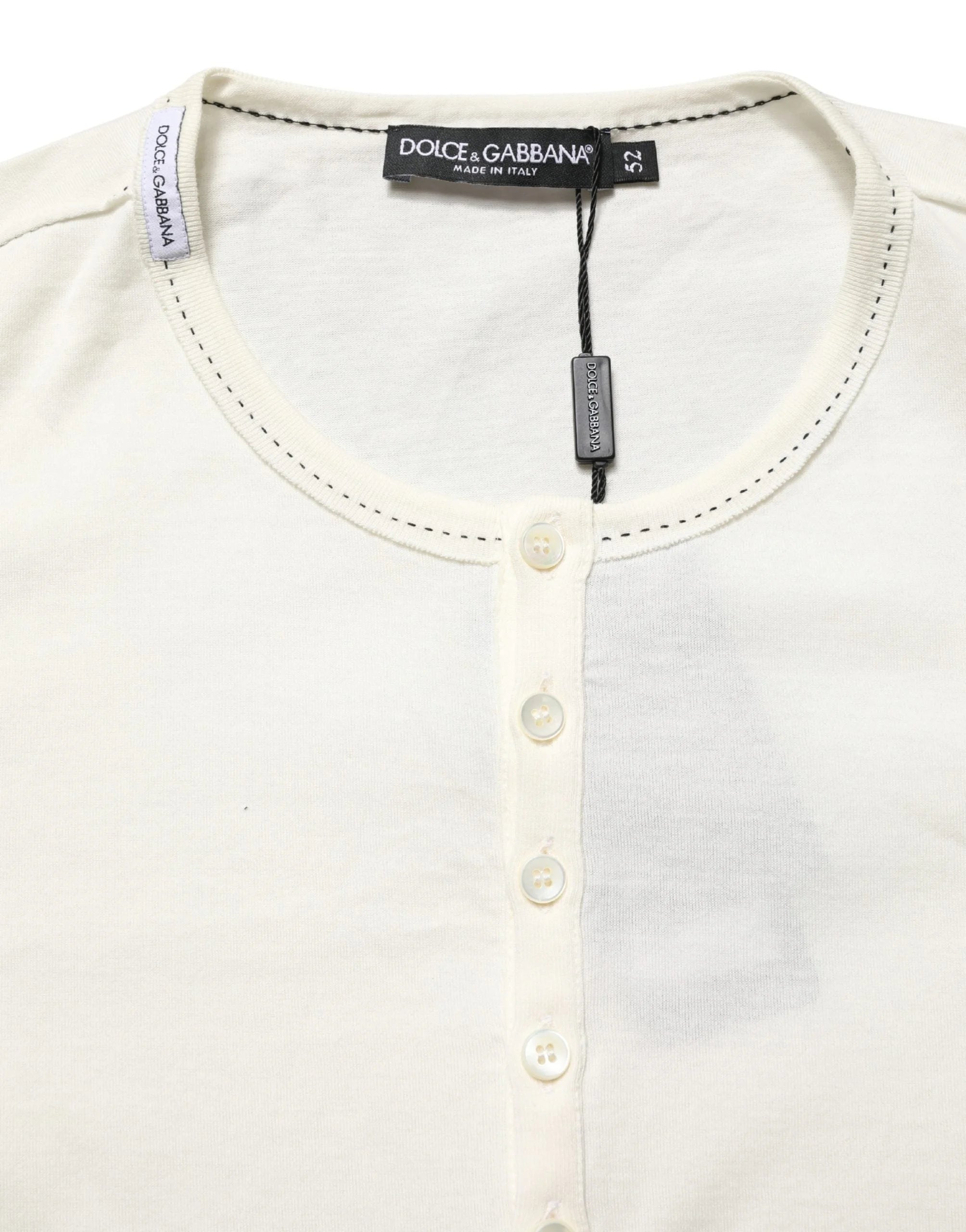Dolce & Gabbana White Long Sleeves Henley Pullover Sweater - IT52 | XL