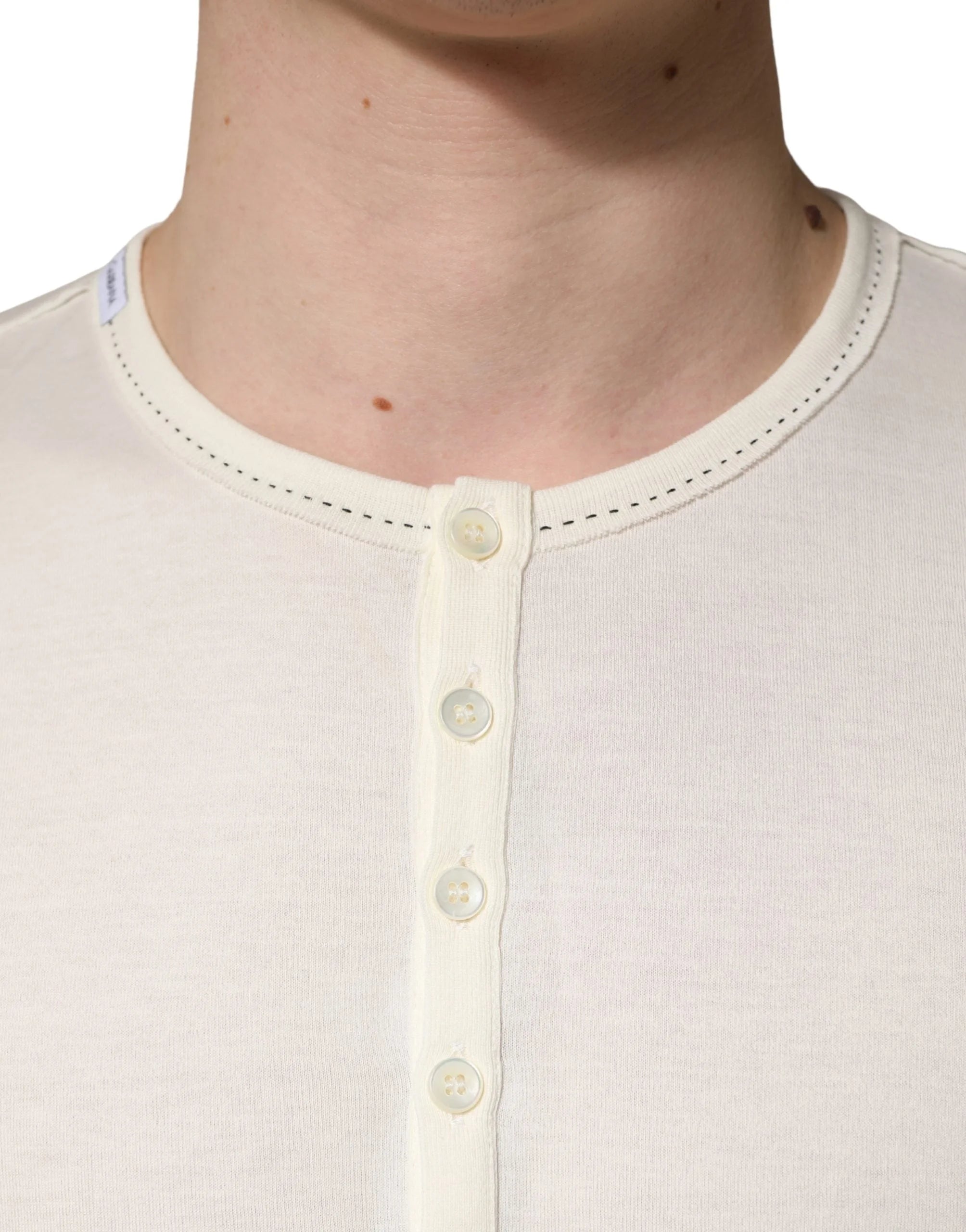 Dolce & Gabbana White Long Sleeves Henley Pullover Sweater - IT52 | XL