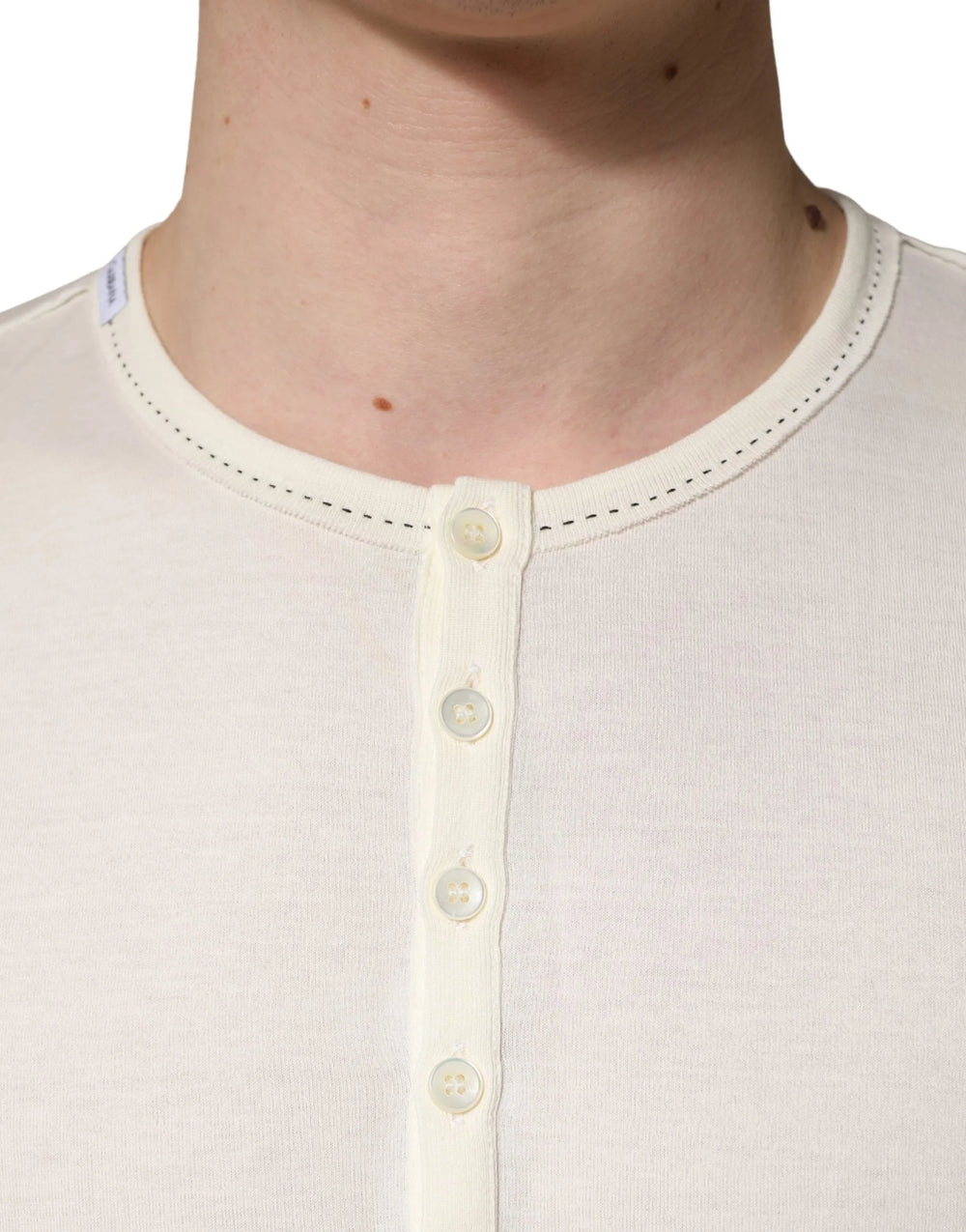 Dolce & Gabbana White Long Sleeves Henley Pullover Sweater - IT52 | XL