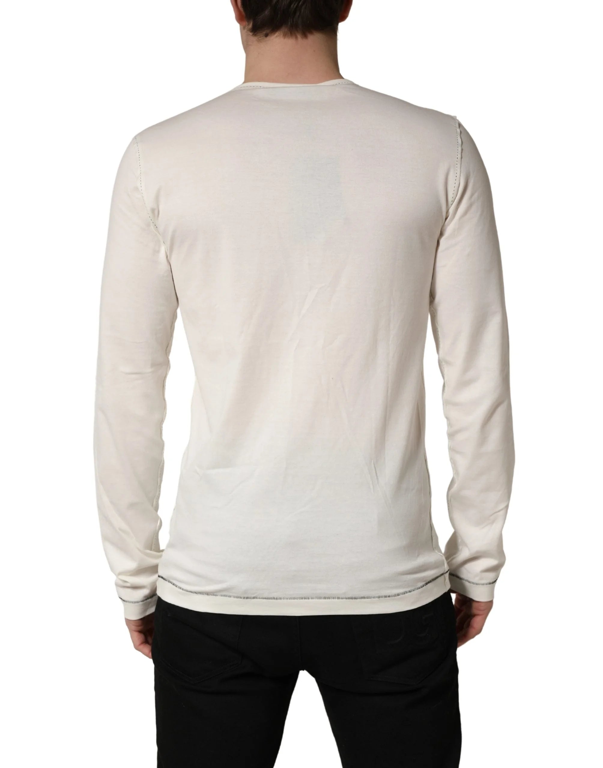 Dolce & Gabbana White Long Sleeves Henley Pullover Sweater - IT52 | XL