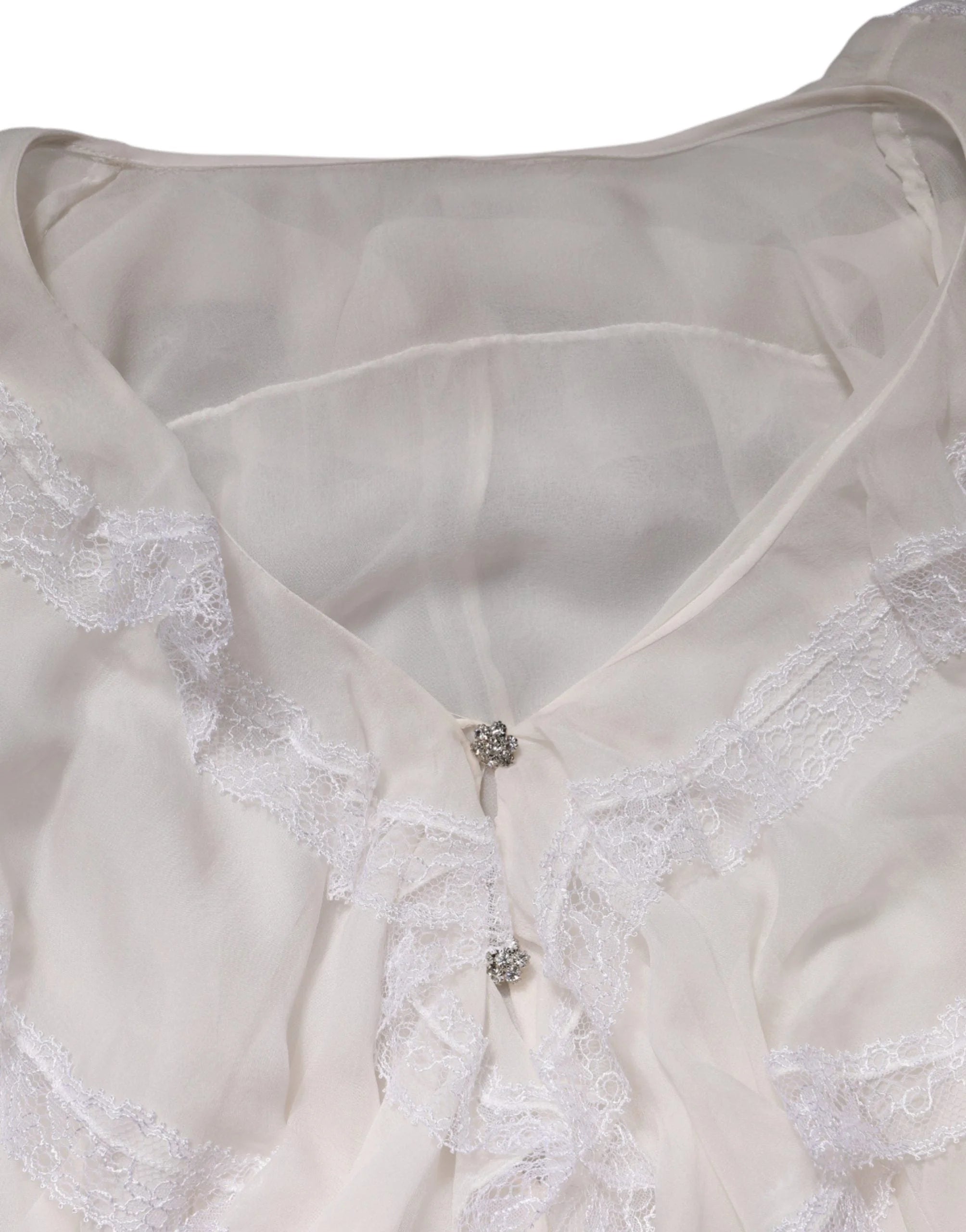 Dolce & Gabbana Vit långärmad blus med spetsdetaljer och volanger - IT42|M