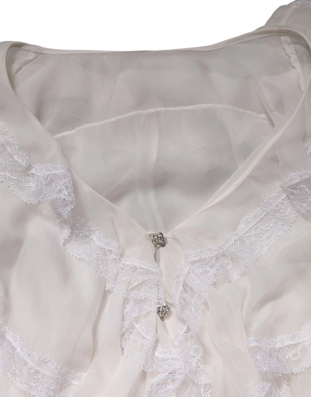 Dolce & Gabbana Vit långärmad blus med spetsdetaljer och volanger - IT42|M
