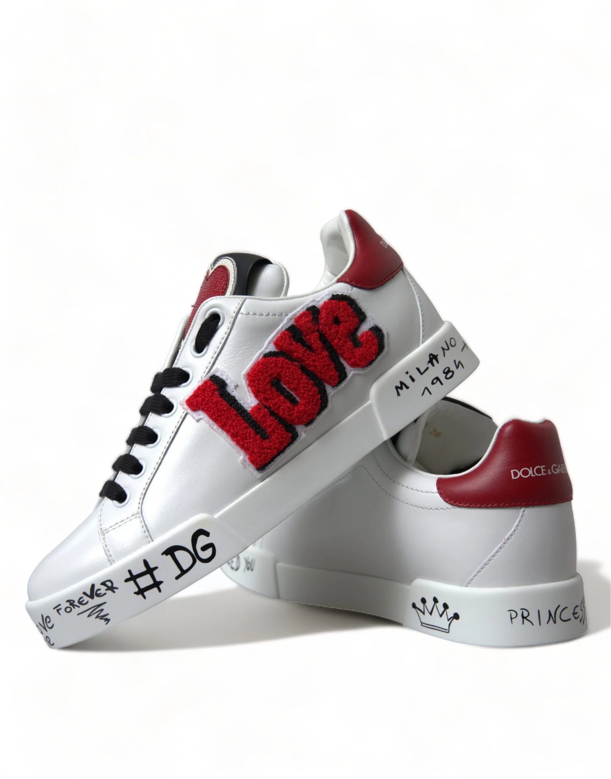 Dolce & Gabbana White Love Patch Portofino Classic Sneakers Shoes - EU36/US5.5