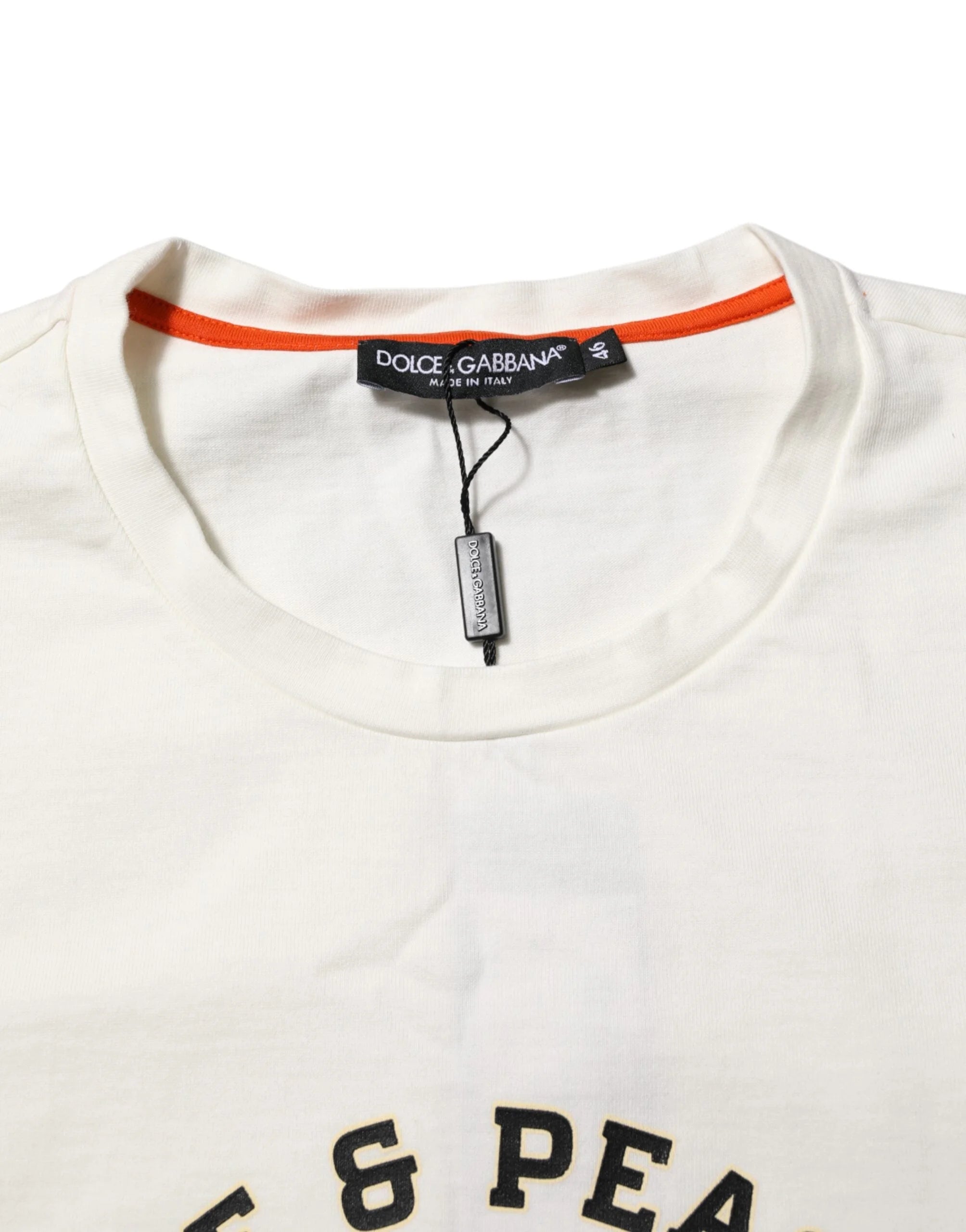 Dolce & Gabbana White Love Peace Cotton Men Crew Neck T-shirt - T-Shirts