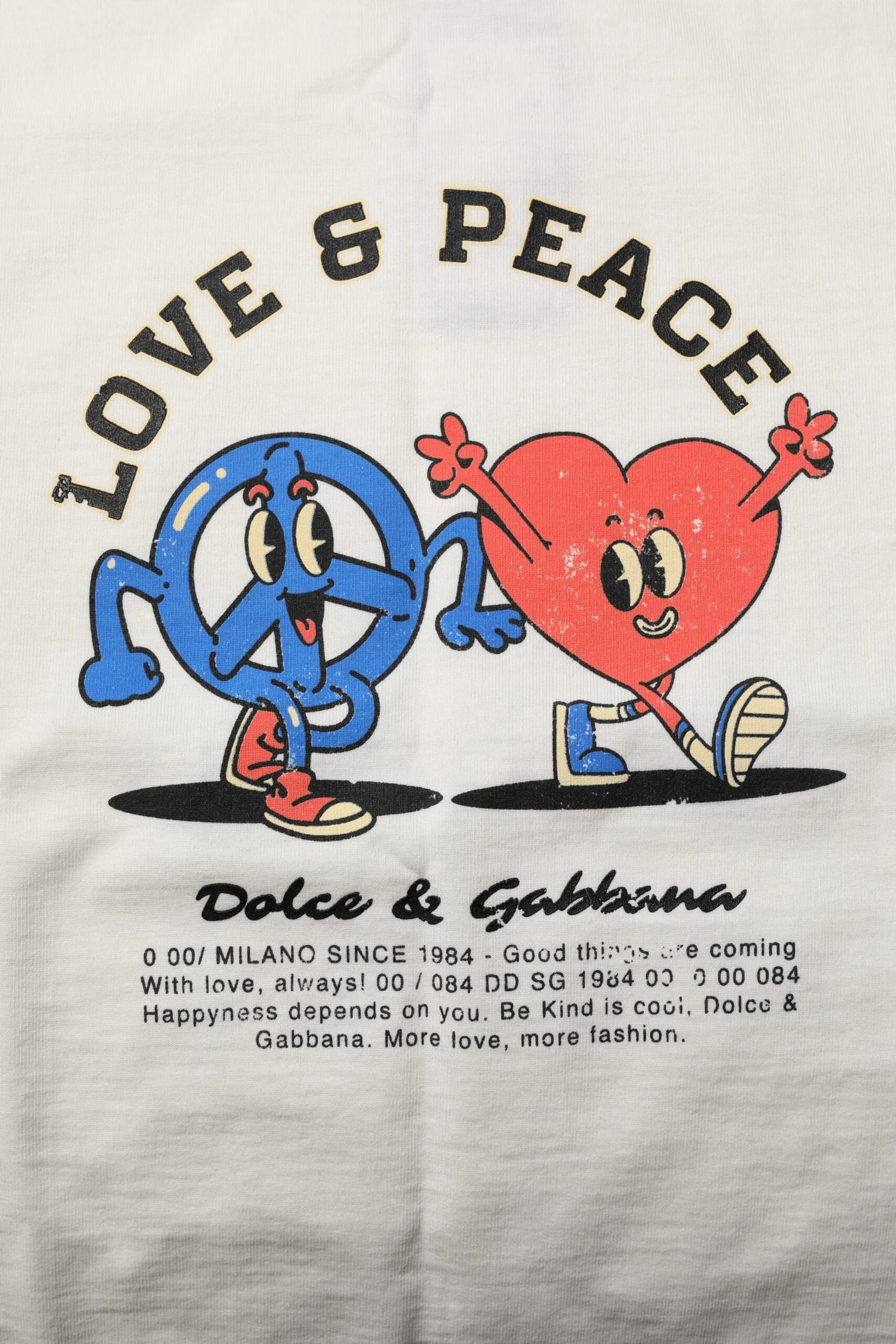 Dolce & Gabbana White Love Peace Cotton Men Crew Neck T-shirt - T-Shirts