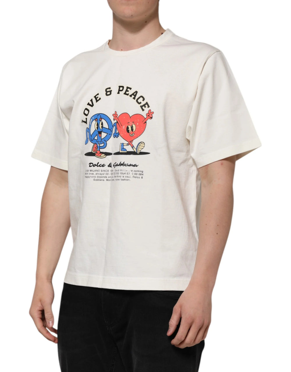 Dolce & Gabbana White Love Peace Cotton Men Crew Neck T-shirt - T-Shirts