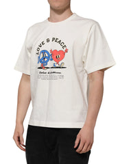Dolce & Gabbana White Love Peace Cotton Men Crew Neck T-shirt - T-Shirts