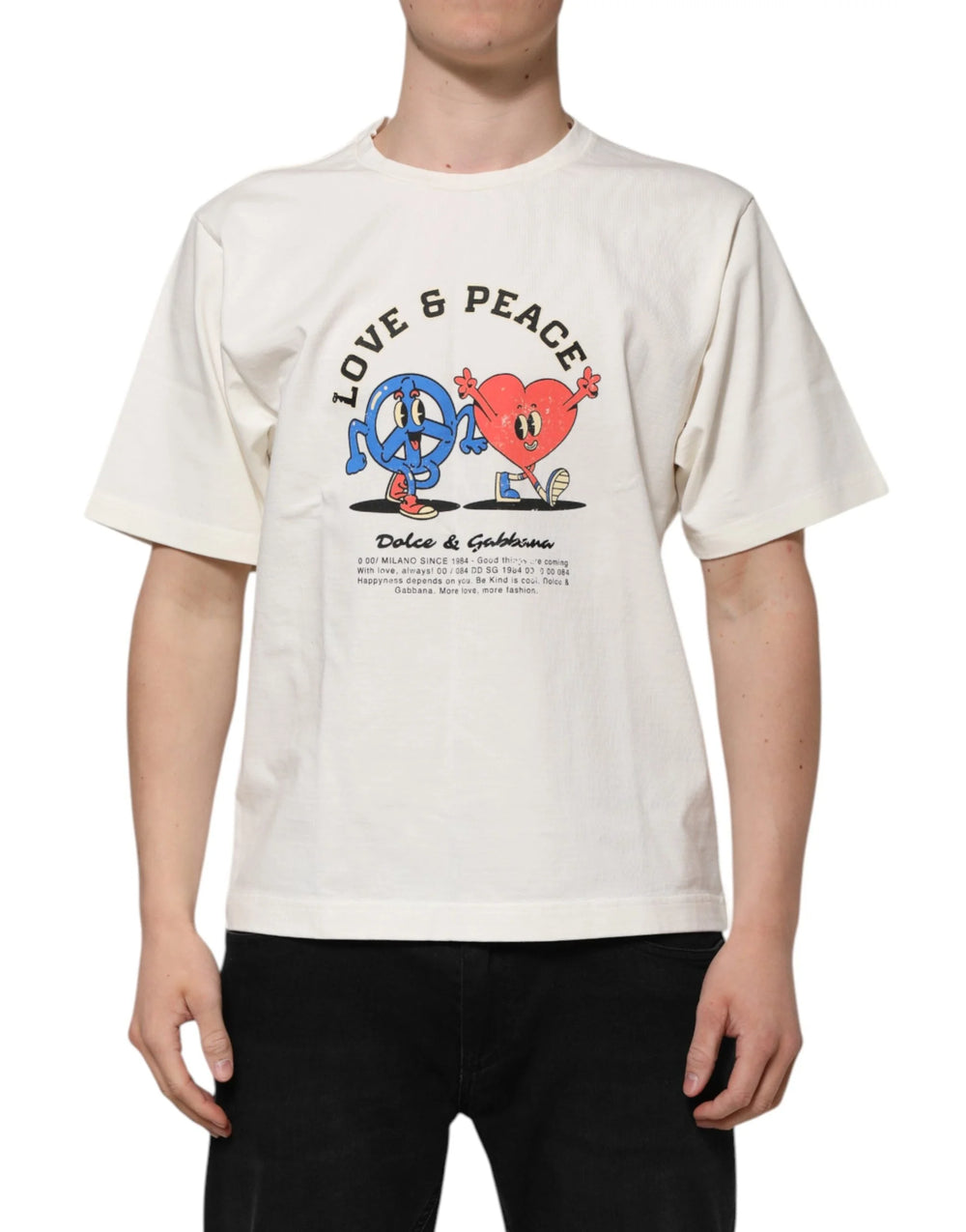 Dolce & Gabbana White Love Peace Cotton Men Crew Neck T-shirt - T-Shirts