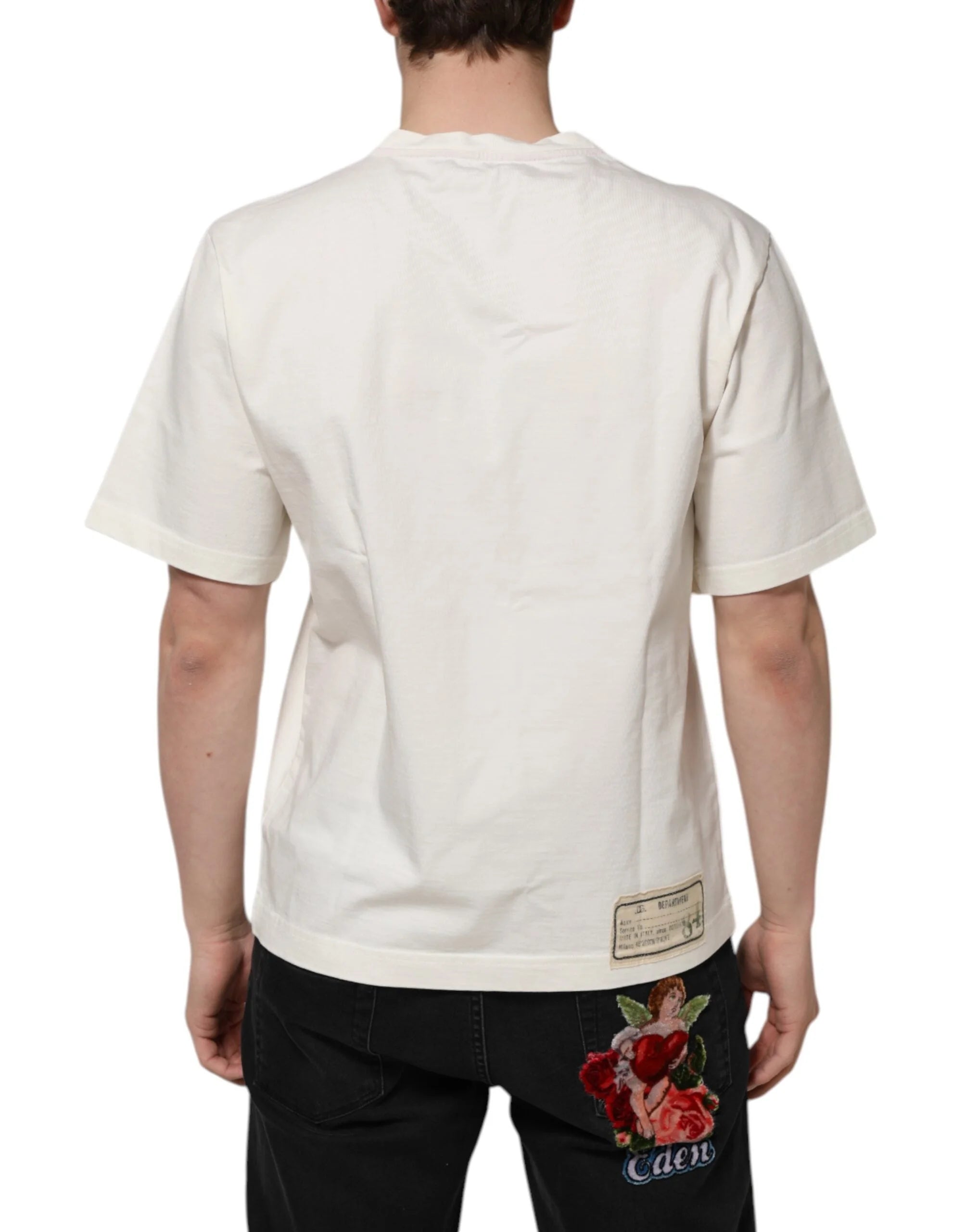 Dolce & Gabbana White Love Peace Cotton Men Crew Neck T-shirt - T-Shirts