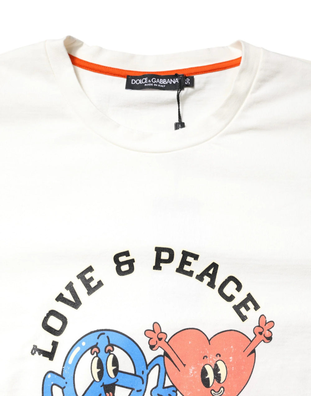 Dolce & Gabbana White LOVE & PEACE Print Crew Neck T-shirt - IT50 | L - T-Shirts