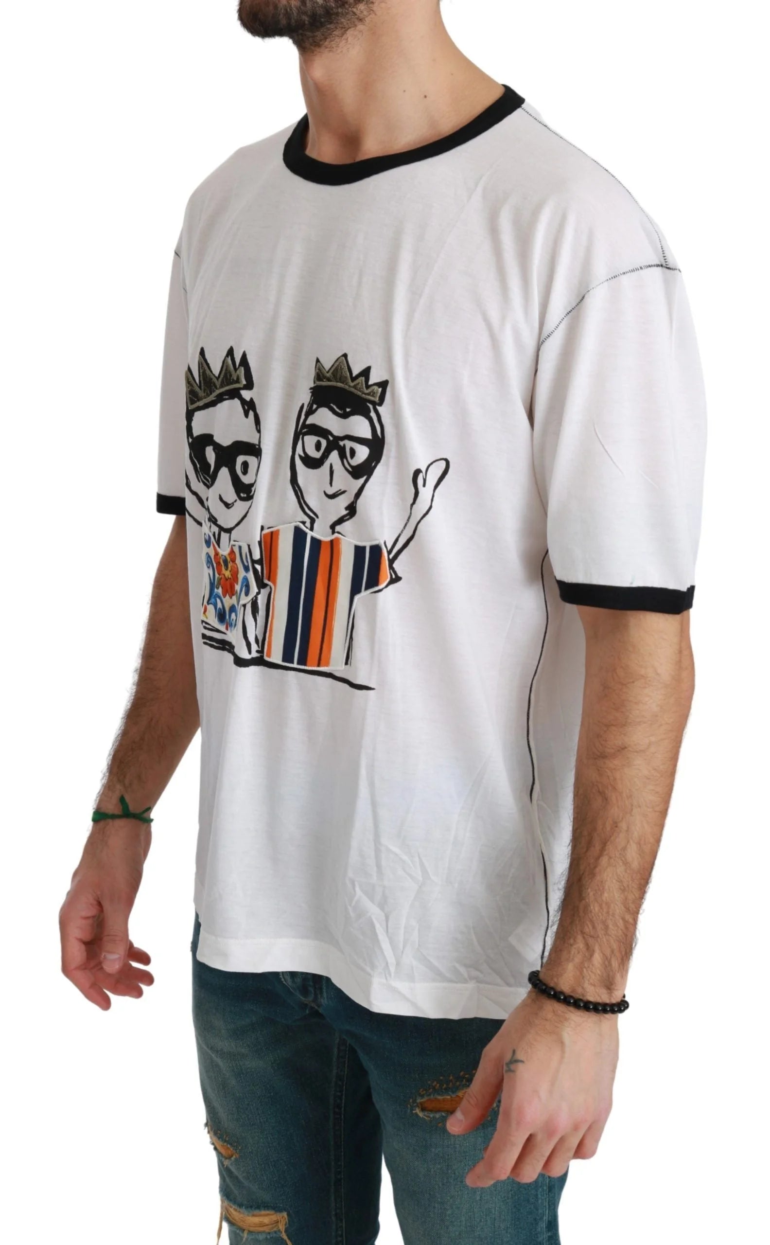 Dolce & Gabbana White Men Print #dgfamily Cotton T-shirt - IT44 | XS - T-Shirts