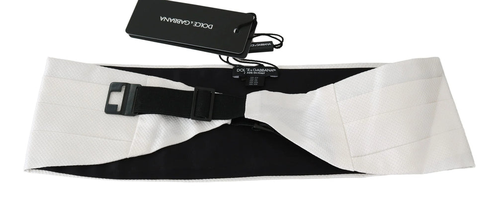 Dolce & Gabbana White Men Waist Belt 100% Silk Cummerbund - Suspenders
