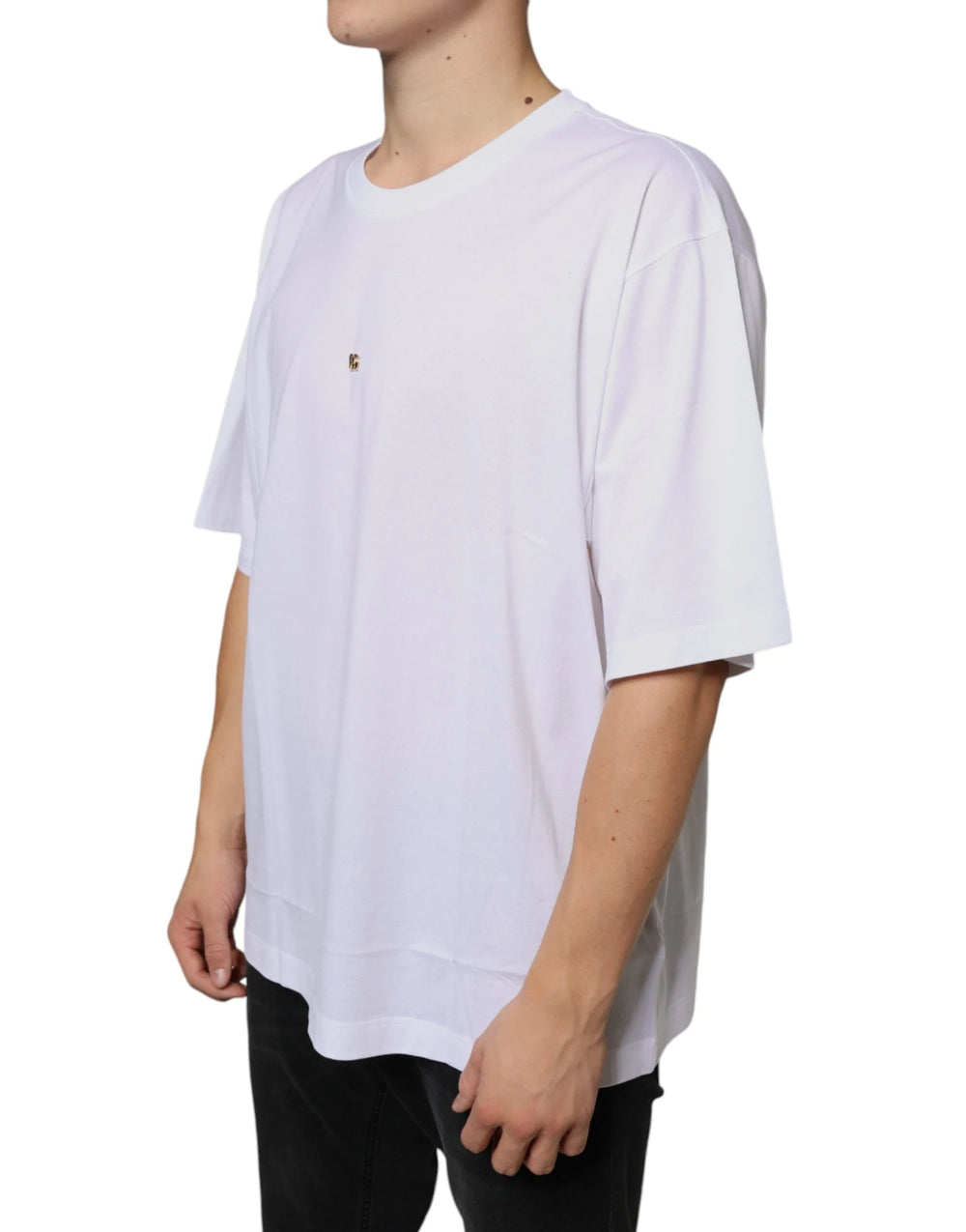 Dolce & Gabbana White Metal DG Logo Cotton Short Sleeves T-shirt - IT58 | 3XL - T-Shirts