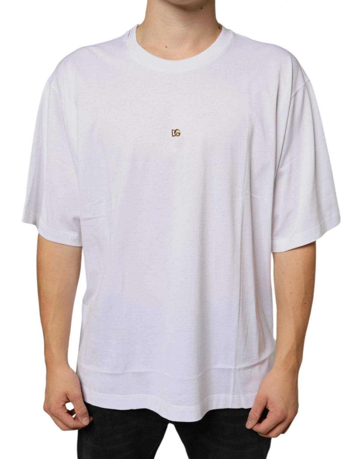 Dolce & Gabbana White Metal DG Logo Cotton Short Sleeves T-shirt - IT58 | 3XL - T-Shirts