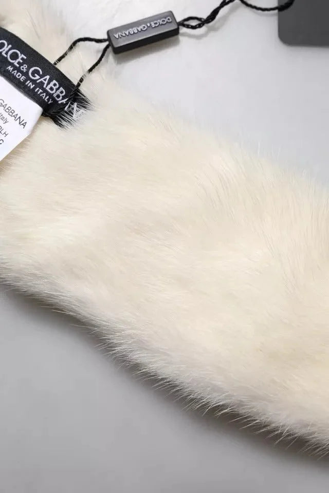Dolce & Gabbana White Mink Fur Collar Women Neck Wrap Scarf