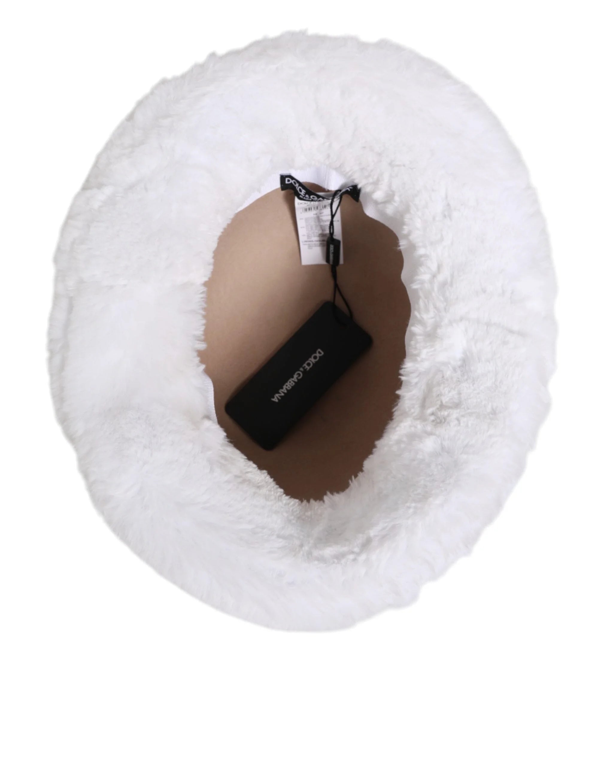 Dolce & Gabbana White Modacrylic Fur Bucket Men Capello Hat - 59 cm|L - Bucket Hats
