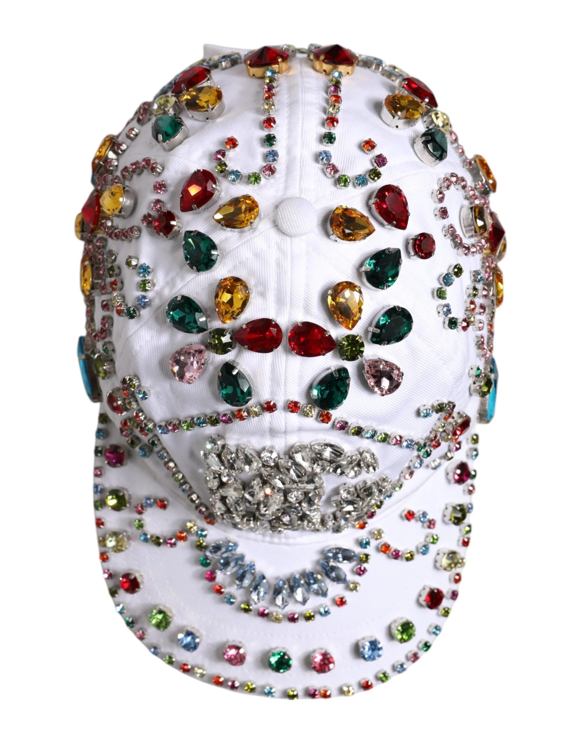 Dolce & Gabbana White Multicolor Crystal Embellish Baseball Cap - 58 cm|M
