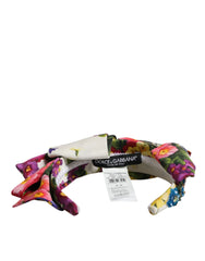 Dolce & Gabbana White Multicolor Floral Silk Bow Crystal Embellished Headband - Headbands