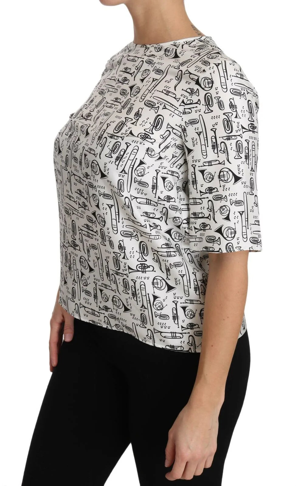 Dolce & Gabbana White Musical Instruments Print Blouse - Blouses