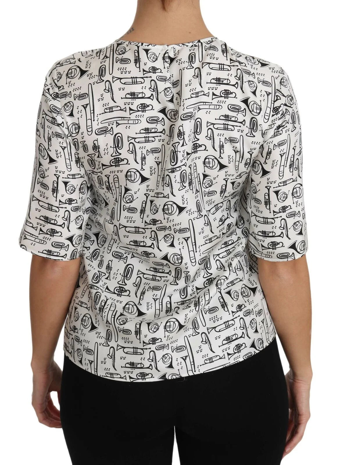 Dolce & Gabbana White Musical Instruments Print Blouse - Blouses