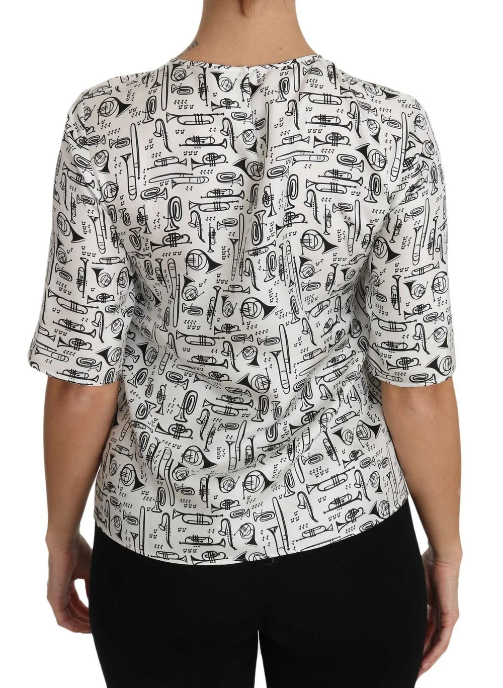 Dolce & Gabbana White Musical Instruments Print Blouse - Blouses