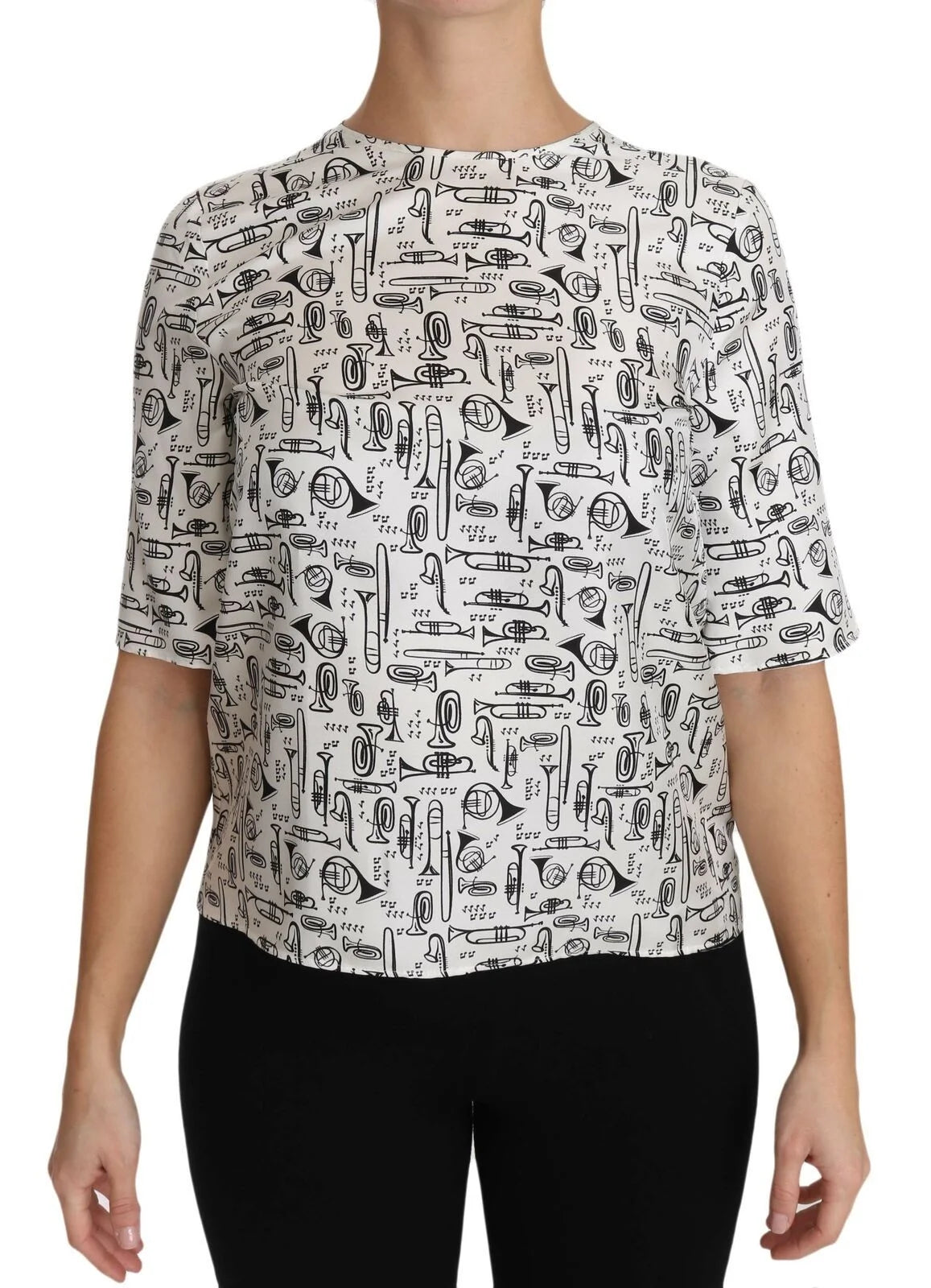 Dolce & Gabbana White Musical Instruments Print Blouse - Blouses