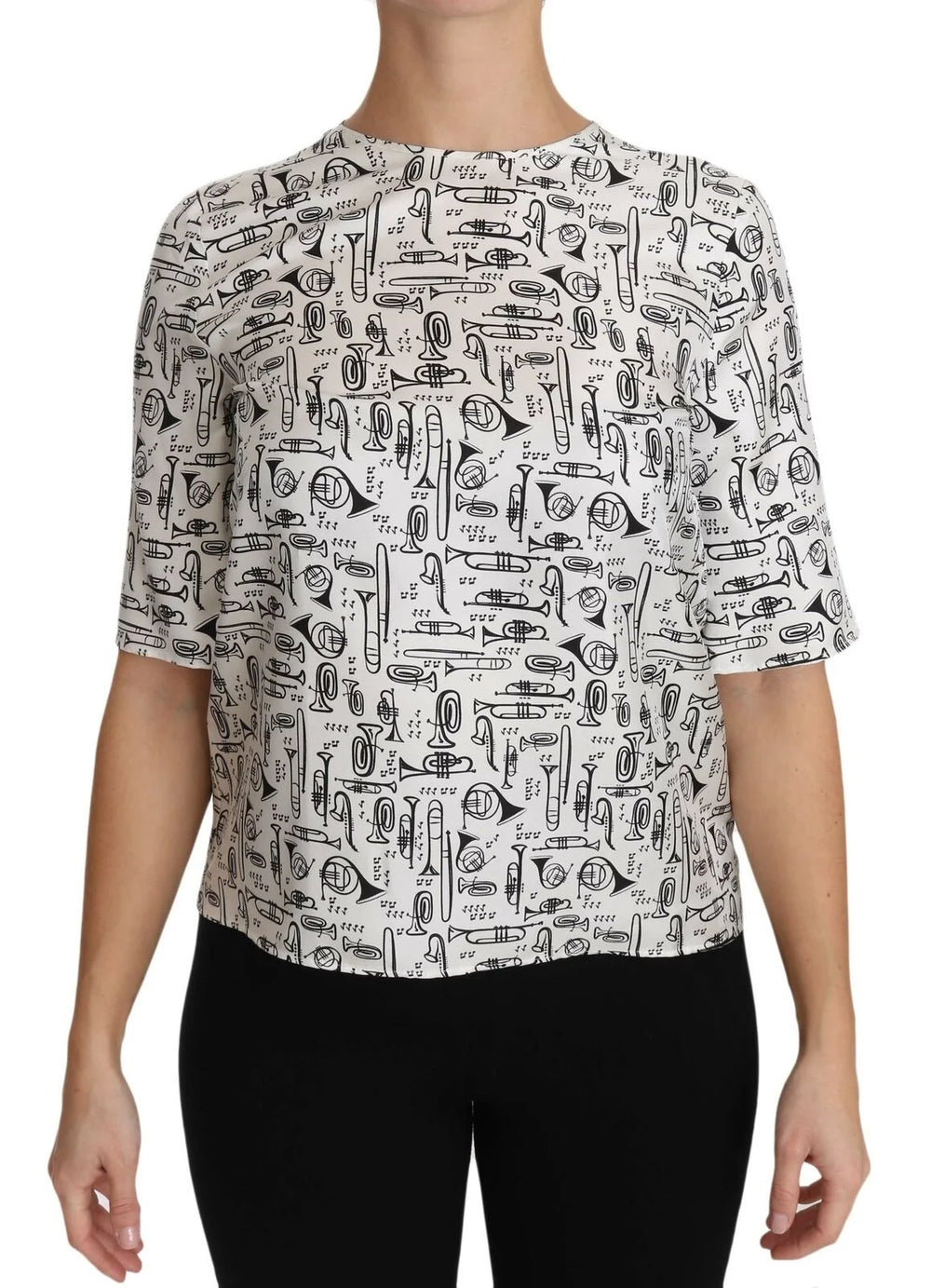 Dolce & Gabbana White Musical Instruments Print Blouse - Blouses
