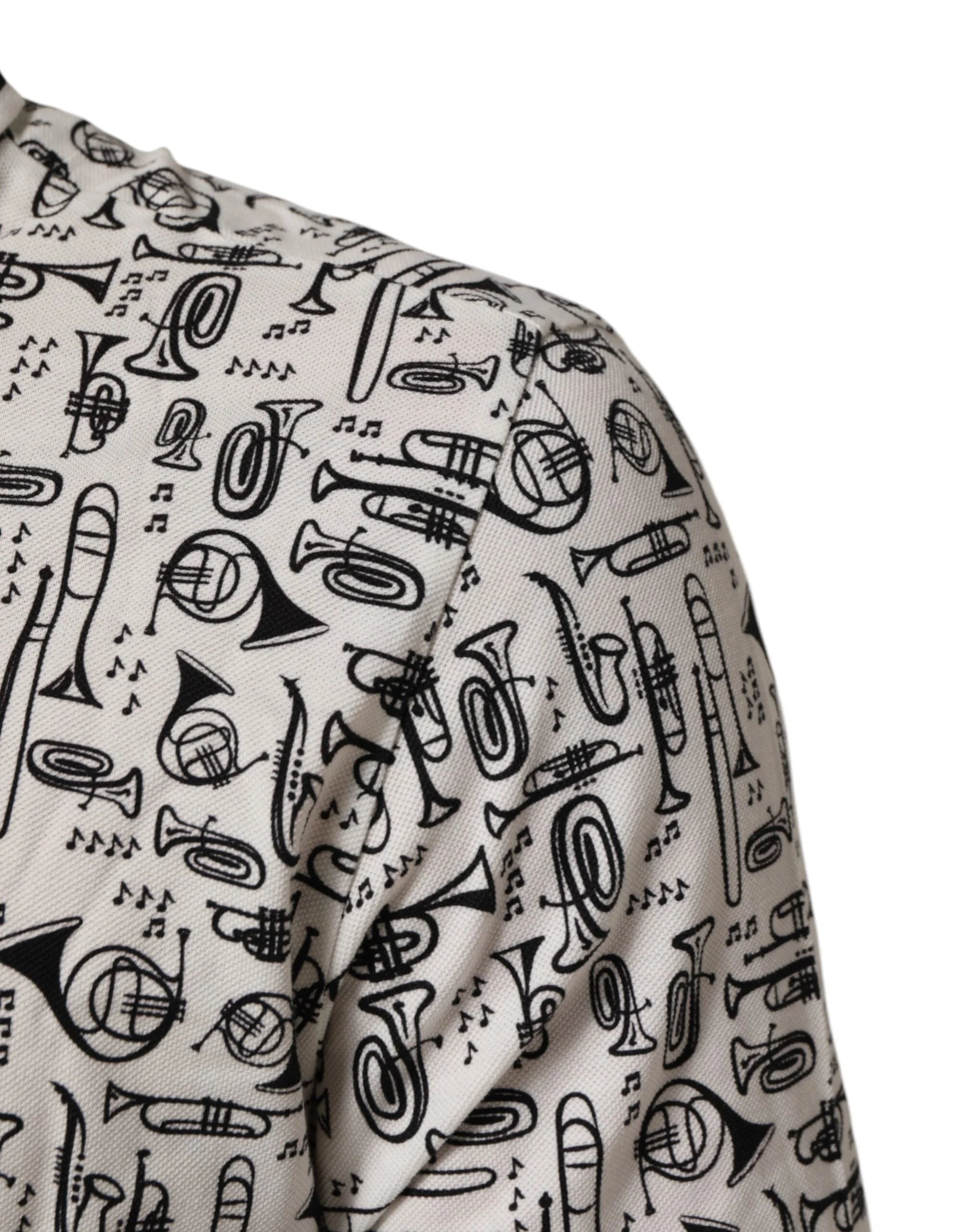 Dolce & Gabbana White Musical Print Collared Polo T-shirt - IT52 | XL - Polos