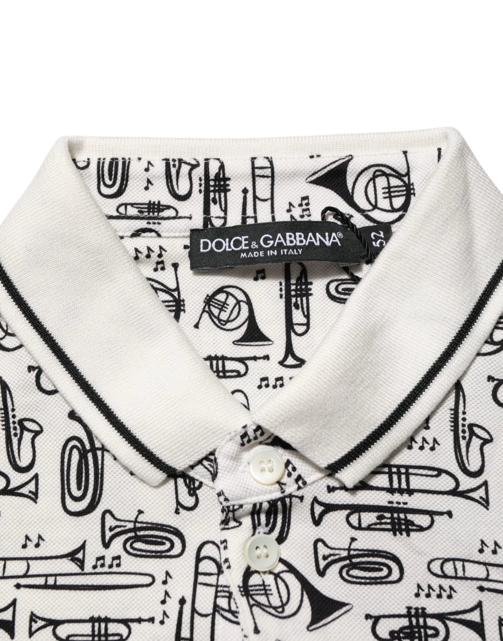 Dolce & Gabbana White Musical Print Collared Polo T-shirt - IT52 | XL - Polos