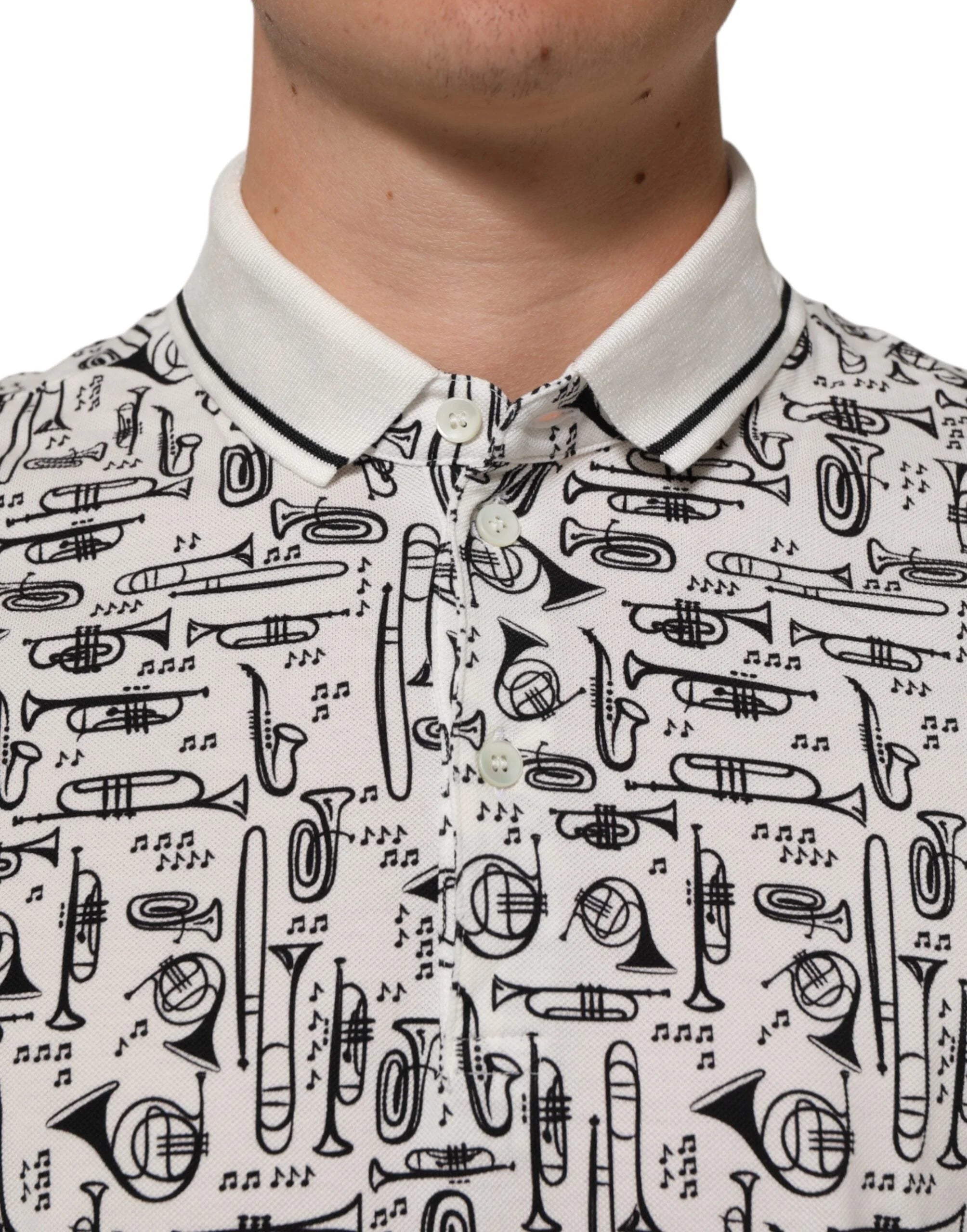 Dolce & Gabbana White Musical Print Collared Polo T-shirt - IT52 | XL
