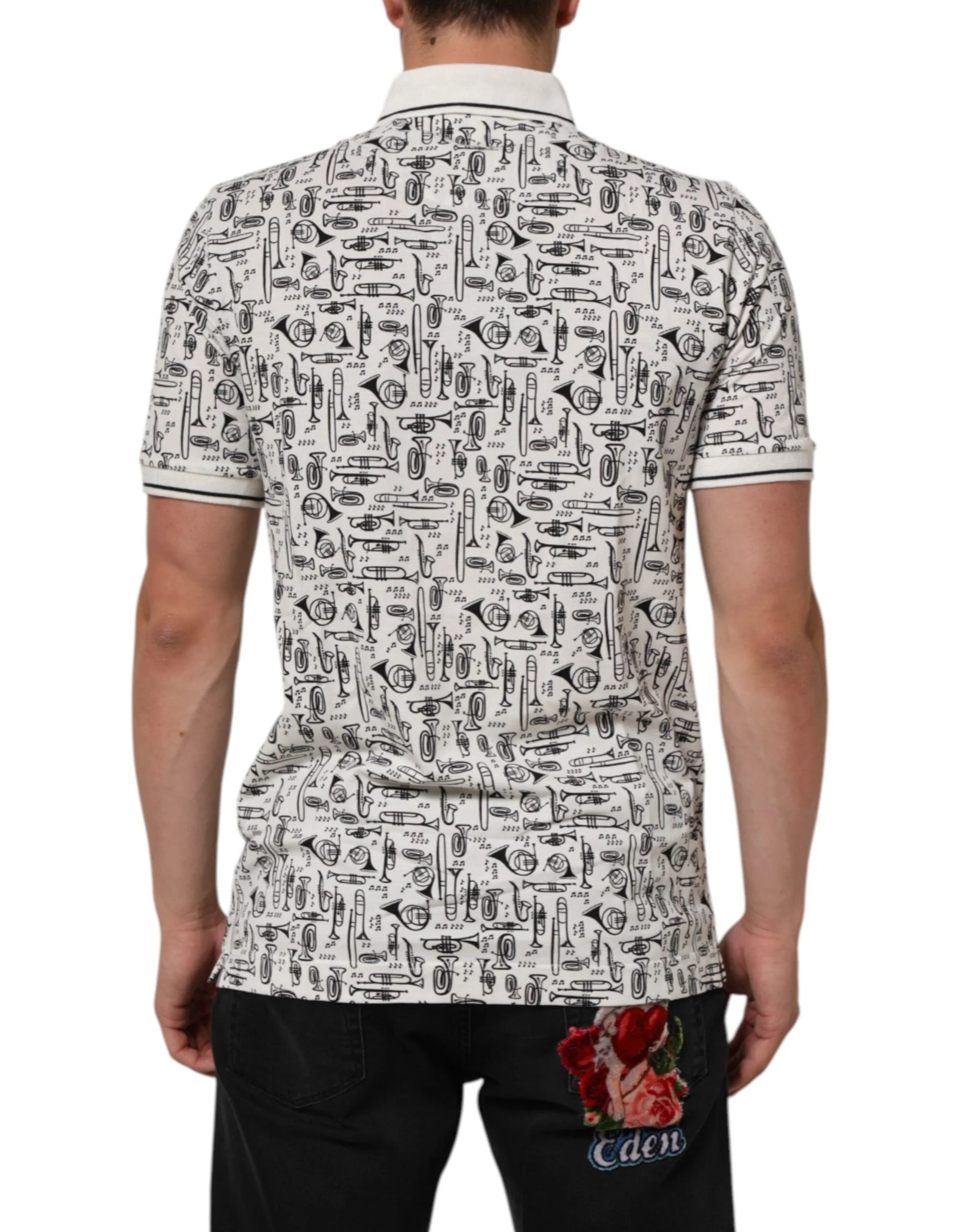 Dolce & Gabbana White Musical Print Collared Polo T-shirt - IT52 | XL