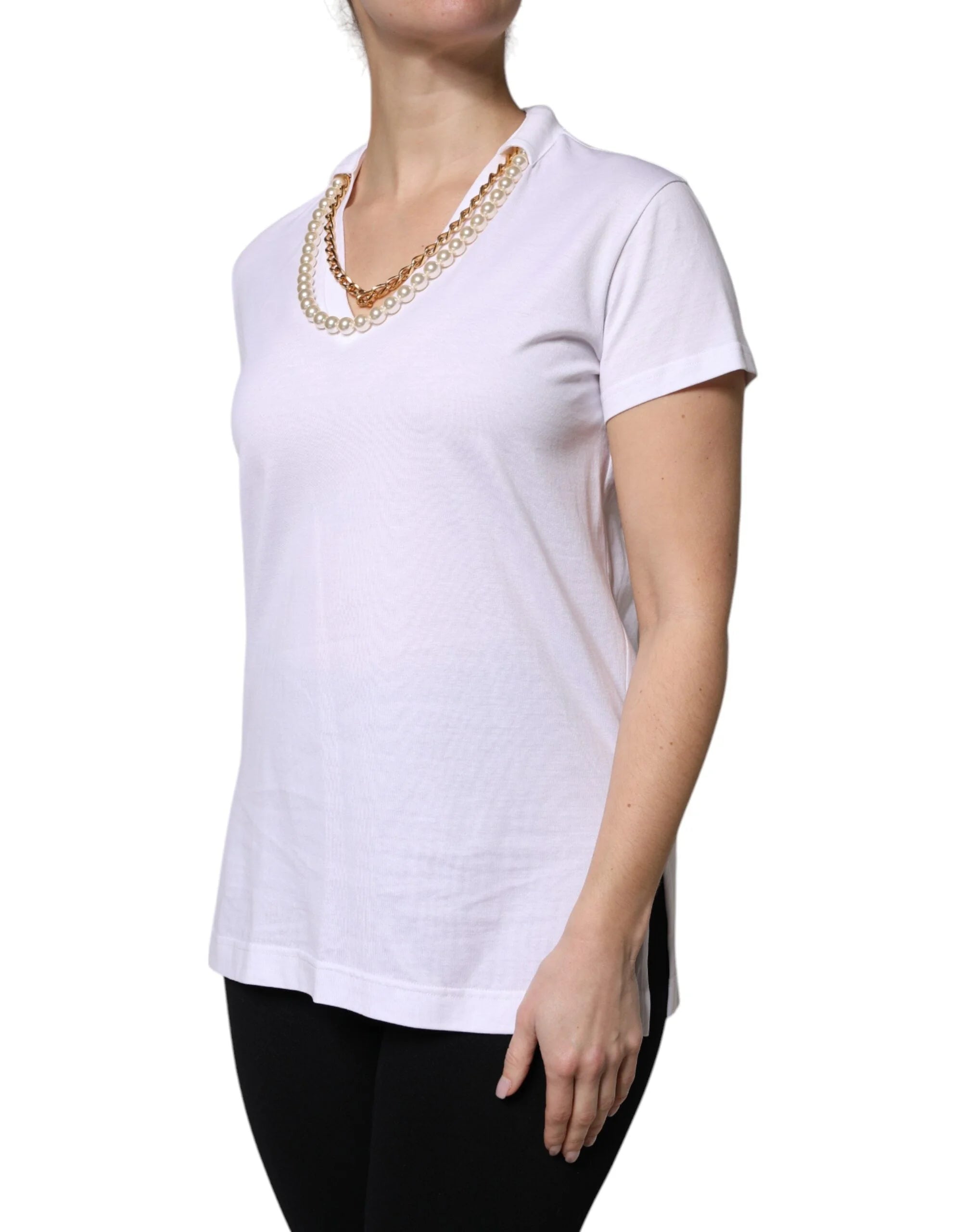 Dolce & Gabbana White Necklace Cotton Short Sleeve T-shirt - T-Shirts