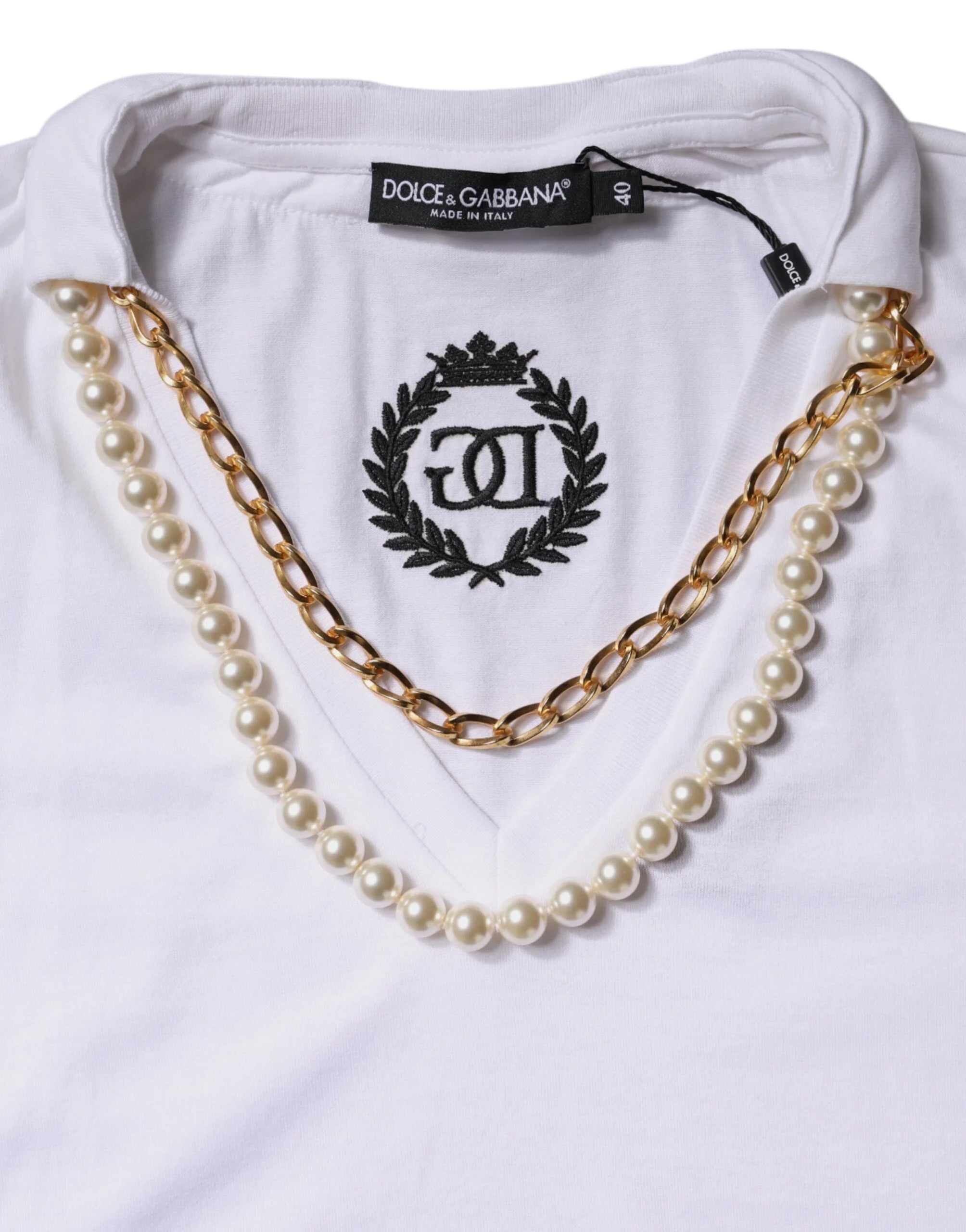 Dolce & Gabbana White Necklace Cotton Short Sleeve T-shirt - T-Shirts