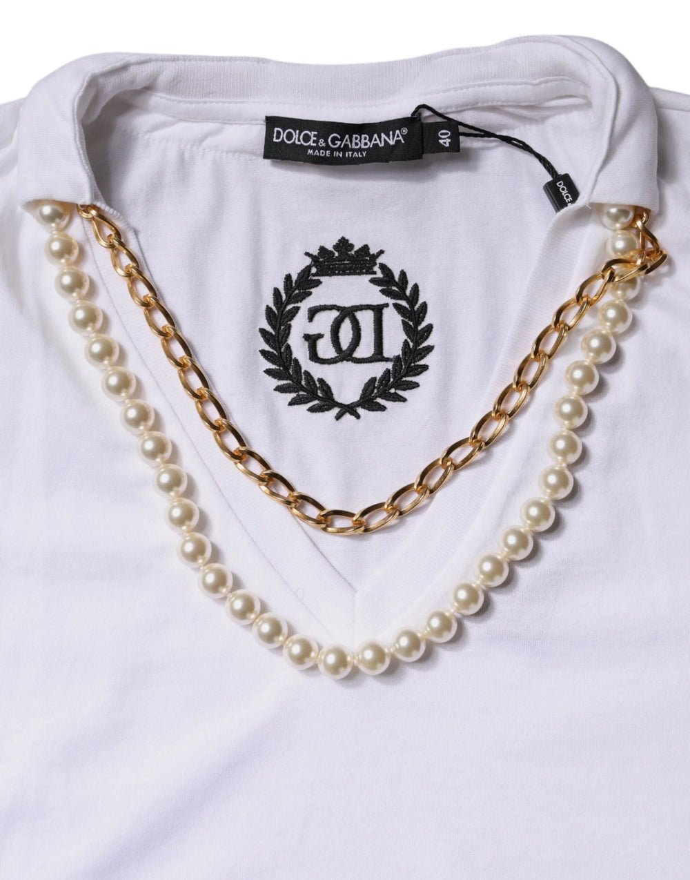 Dolce & Gabbana White Necklace Cotton Short Sleeve T-shirt - T-Shirts