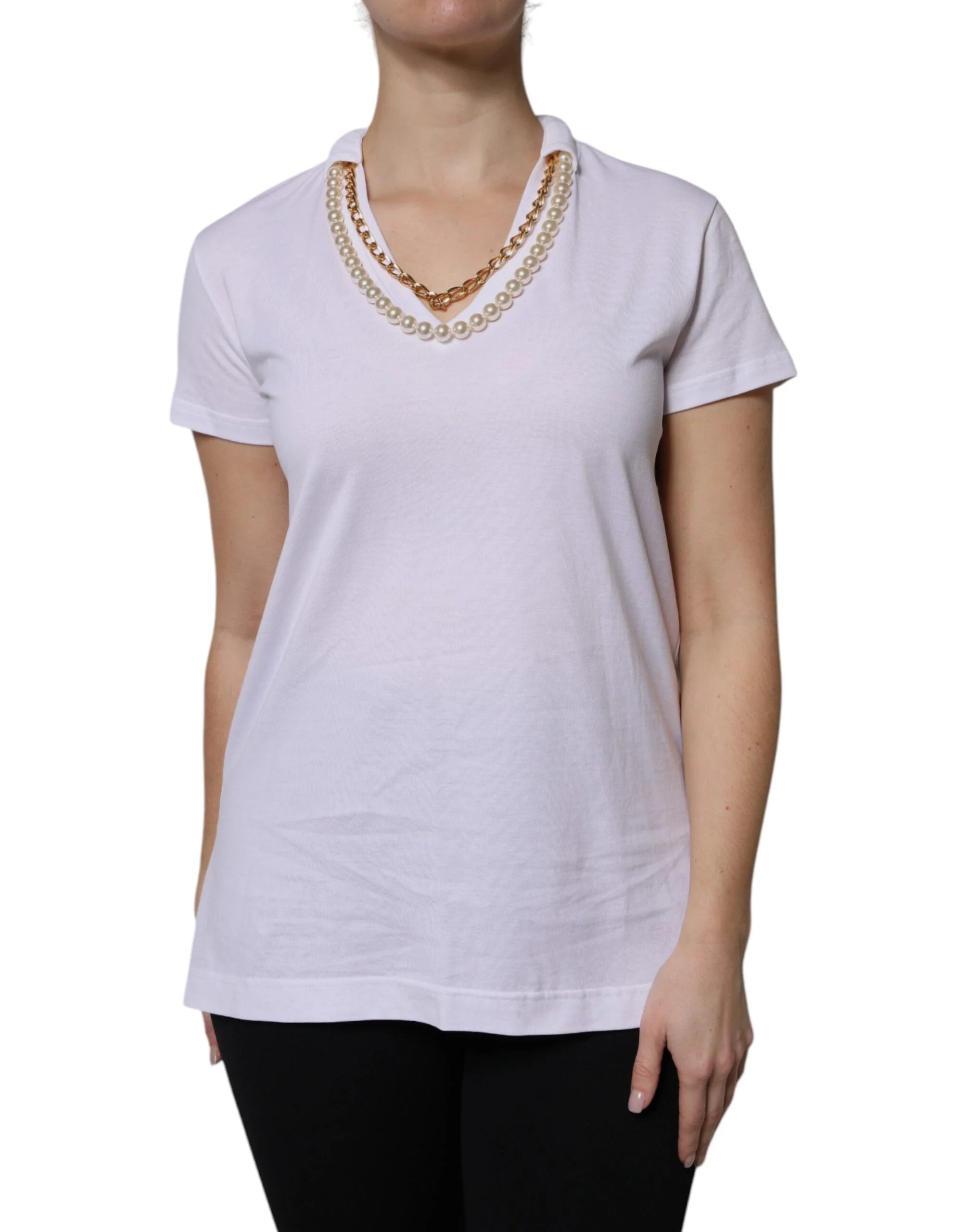 Dolce & Gabbana White Necklace Cotton Short Sleeve T-shirt - T-Shirts