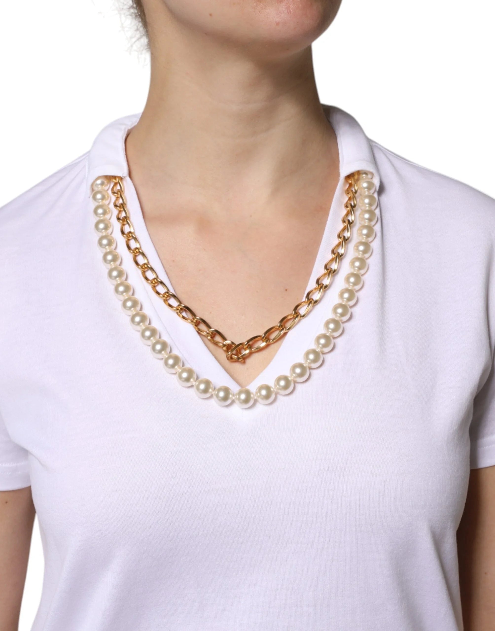 Dolce & Gabbana White Necklace Cotton Short Sleeve T-shirt - T-Shirts