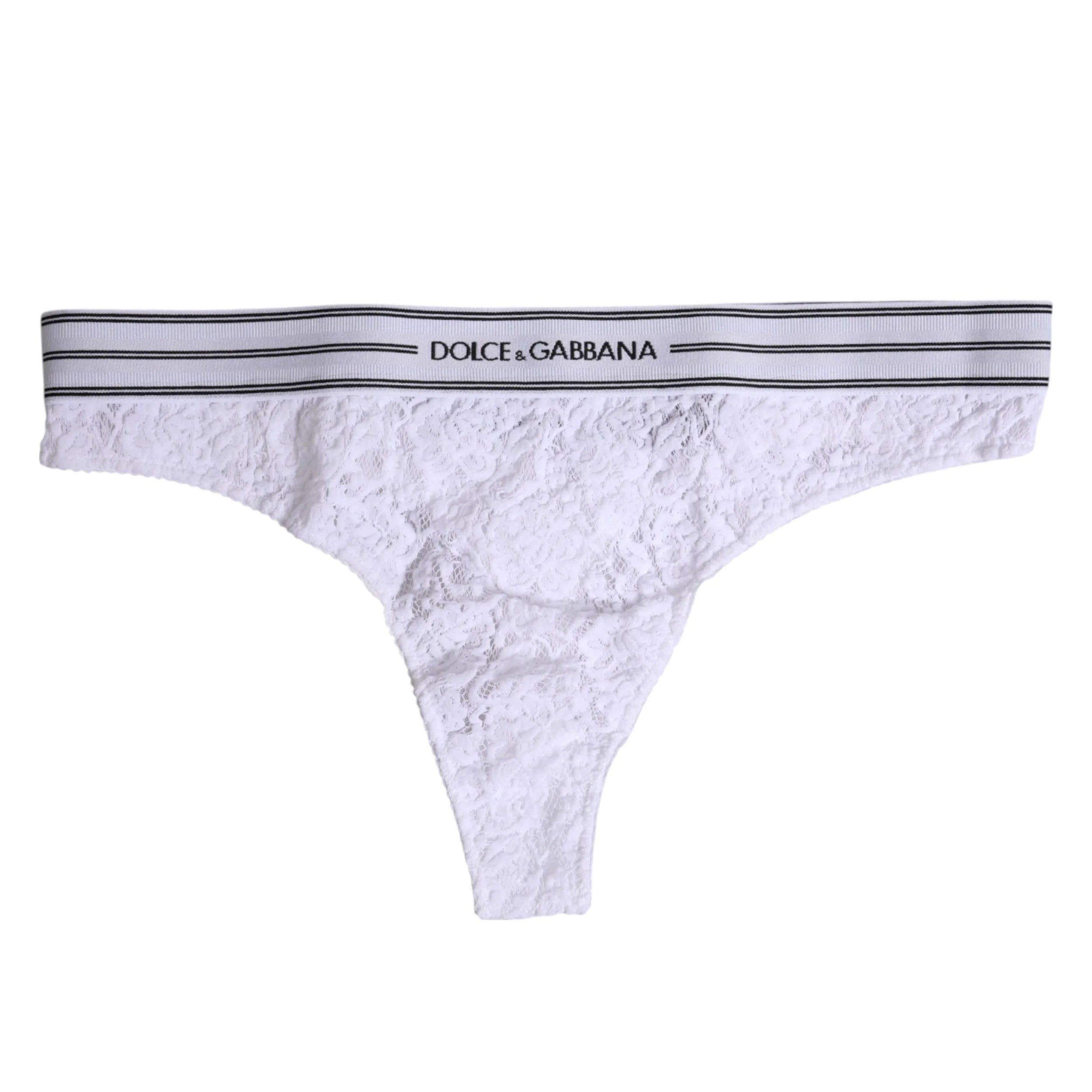 Dolce & Gabbana White Nylon Floral Lace Bottom Panty Underwear - Thongs
