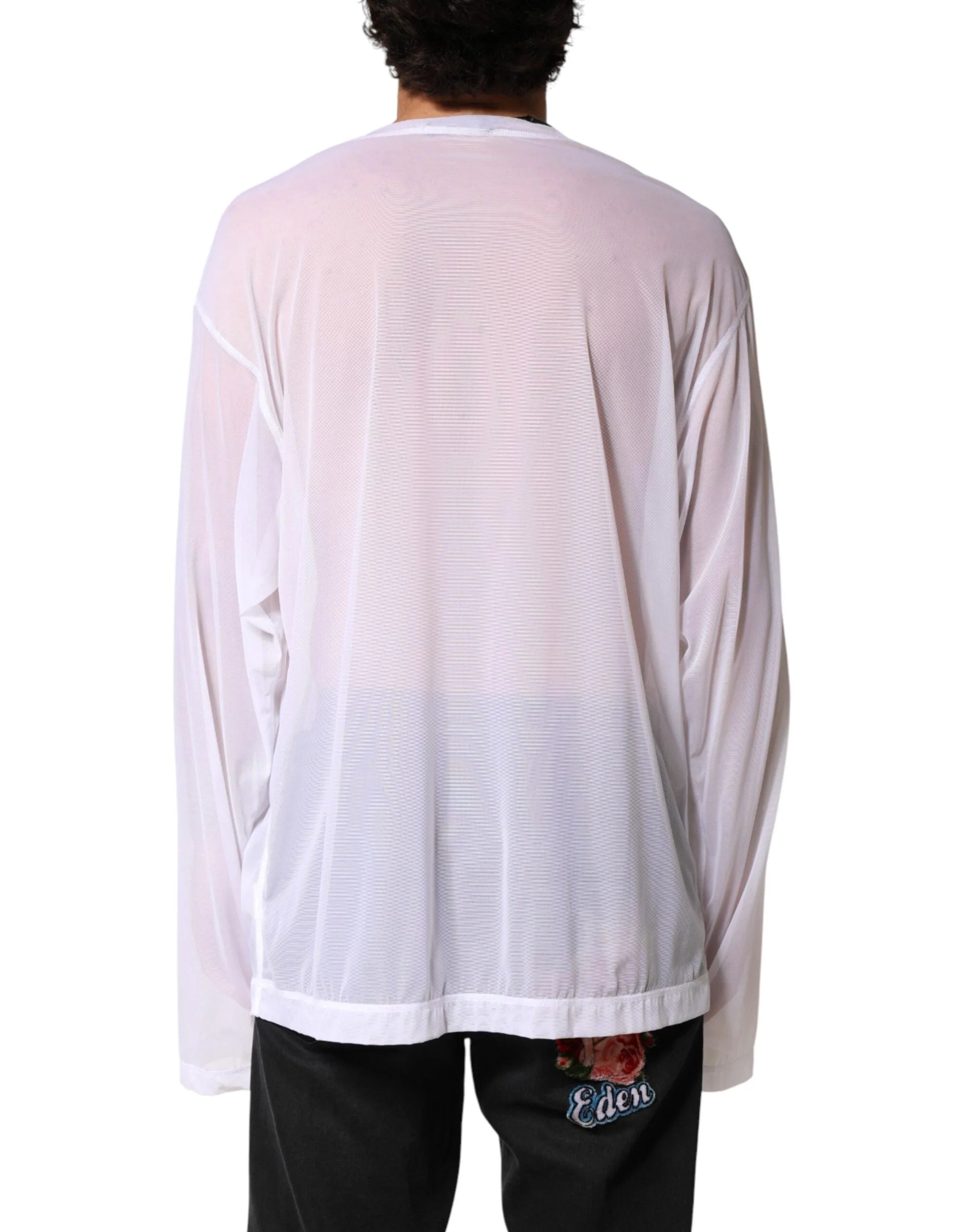 Dolce & Gabbana White Nylon Long Sleeves Crewneck T-Shirt - IT50 | L