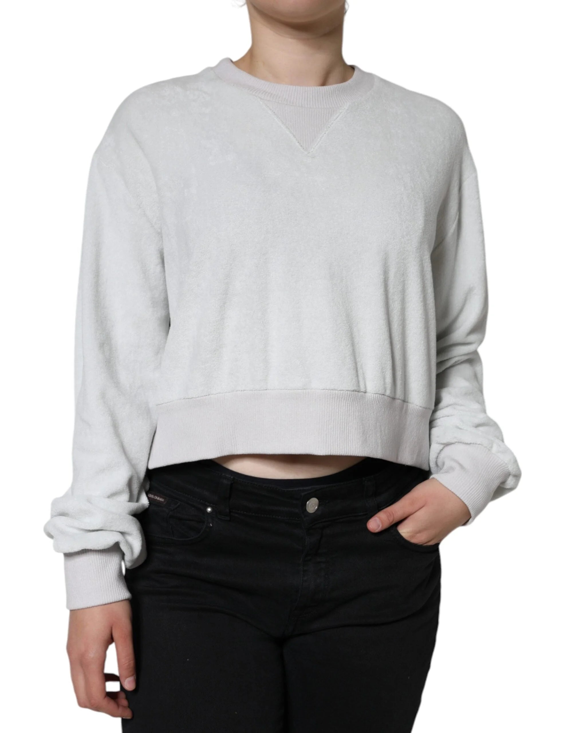 Dolce & Gabbana White Nylon Stretch Crew Neck Pullover Sweater - IT40|S - Sweaters