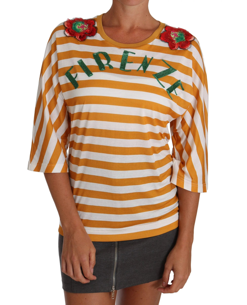 Dolce & Gabbana White Orange FIRENZE Top T-shirt - T-Shirts