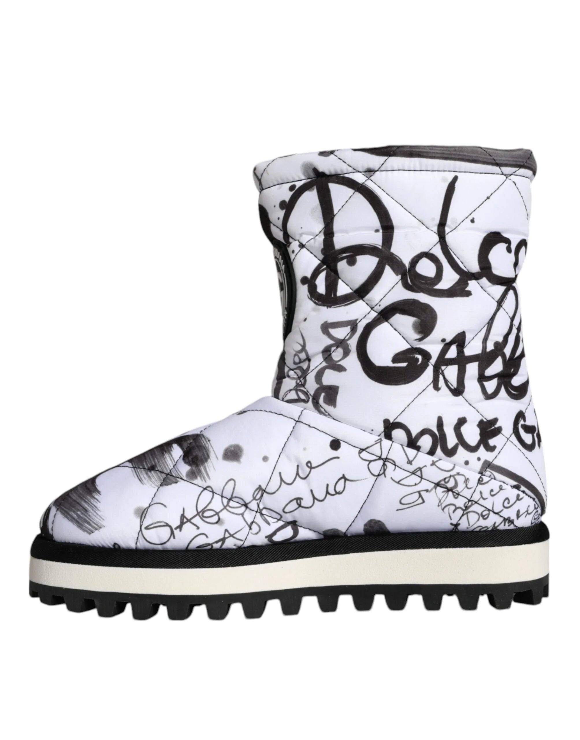 Dolce & Gabbana White Padded Logo Print Mid Calf Boots Shoes - EU37/US6.5 - Boots