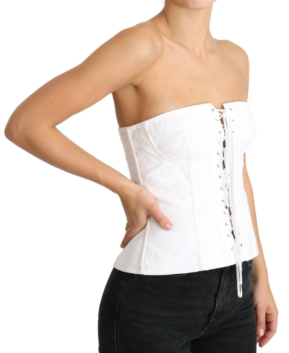 Dolce & Gabbana White PALERMO Bustier Cotton Top Corset - IT40|S - Blouses