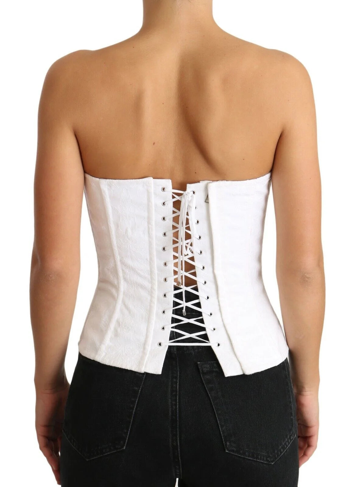 Dolce & Gabbana White PALERMO Bustier Cotton Top Corset - IT40|S - Blouses