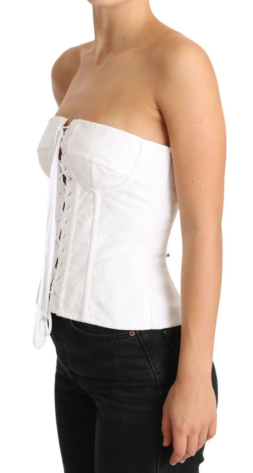 Dolce & Gabbana White PALERMO Bustier Cotton Top Corset - IT40|S - Blouses