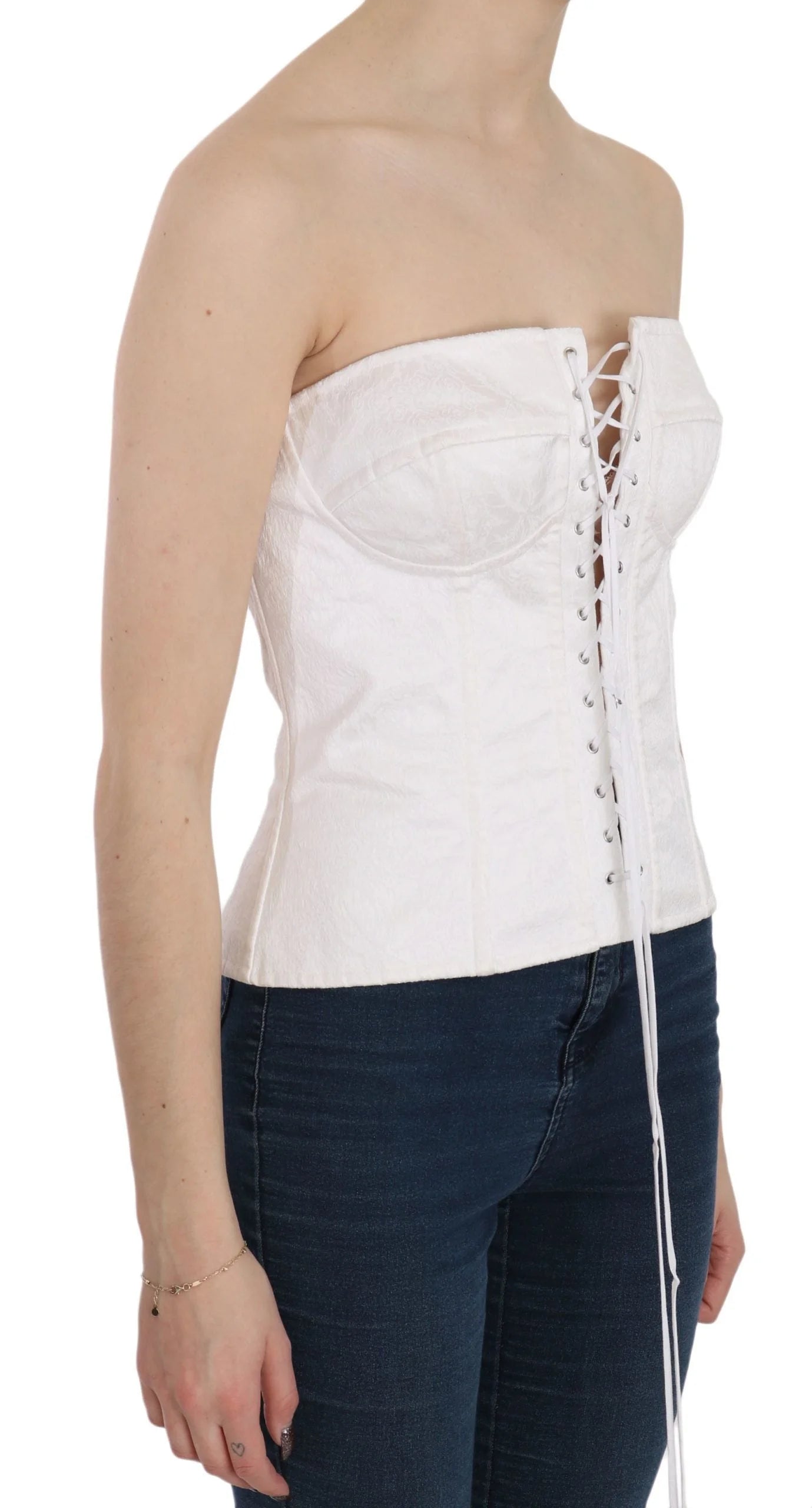 Dolce & Gabbana White PALERMO Cotton Bustier Top Corset - IT46|XL - Tank Tops