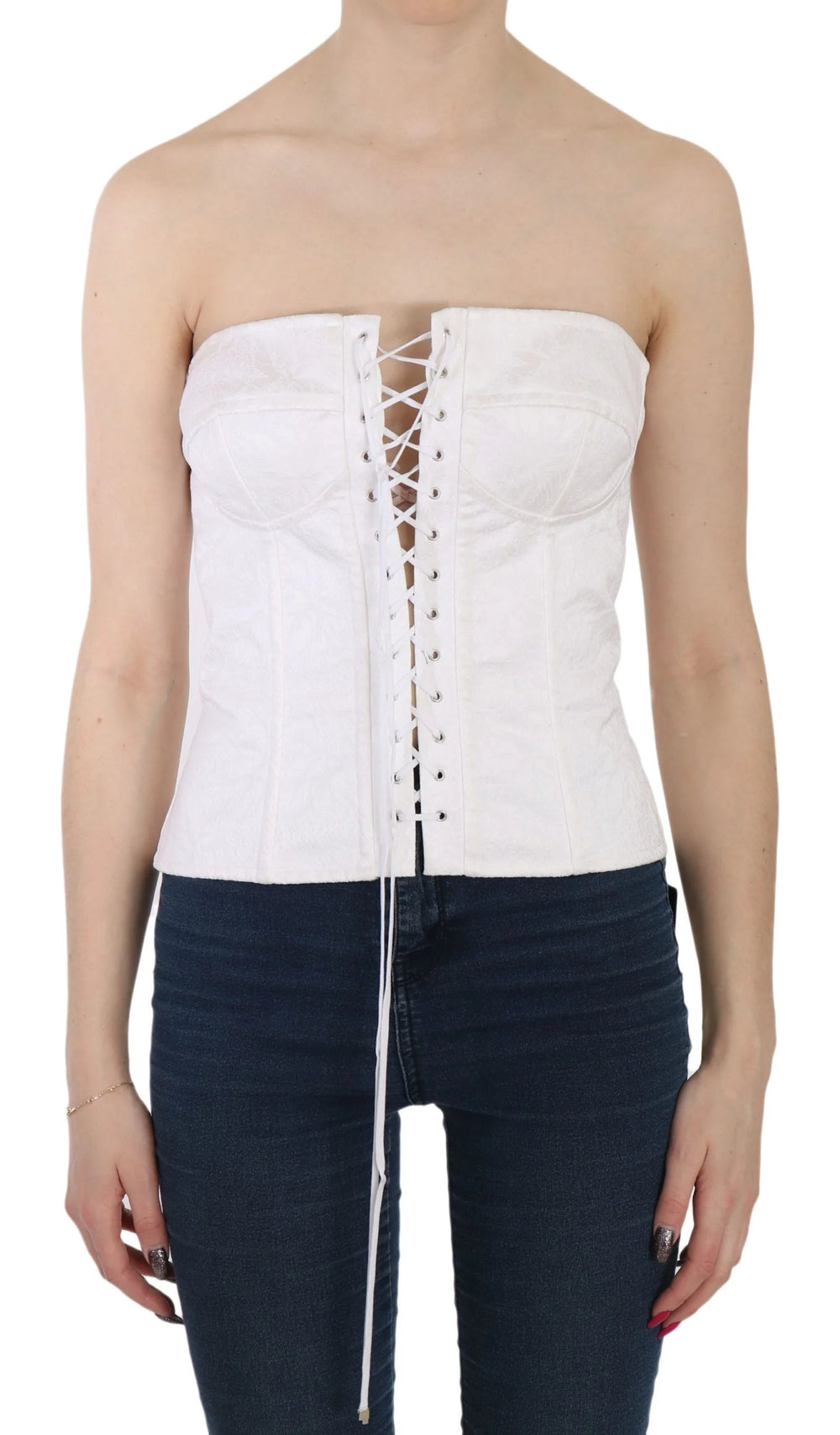 Dolce & Gabbana White PALERMO Cotton Bustier Top Corset - IT46|XL - Tank Tops