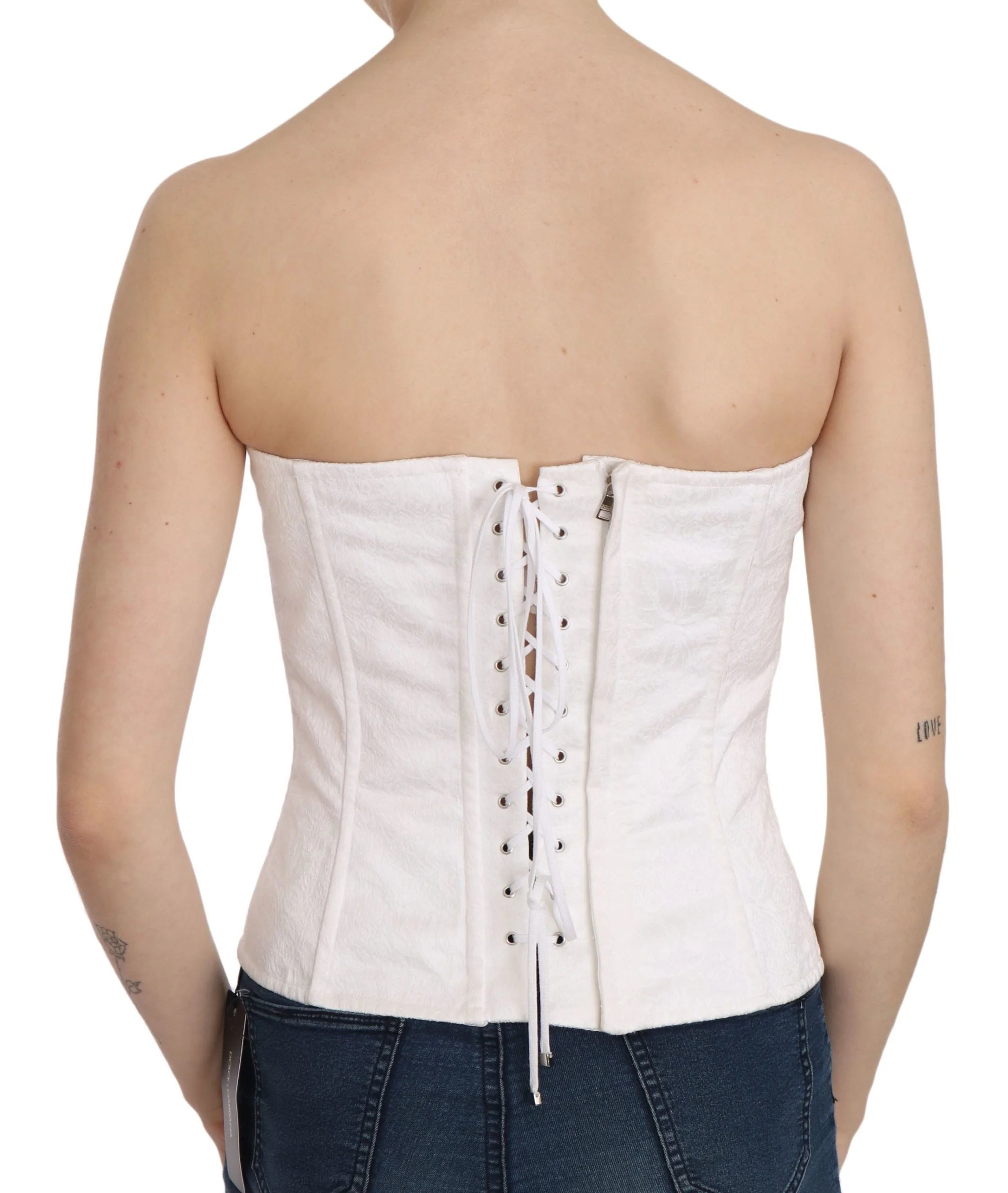 Dolce & Gabbana White PALERMO Cotton Bustier Top Corset - IT46|XL - Tank Tops