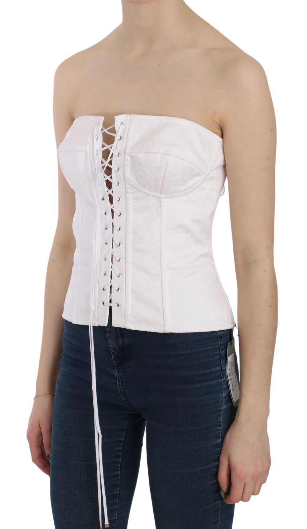 Dolce & Gabbana White PALERMO Cotton Bustier Top Corset - IT46|XL - Tank Tops
