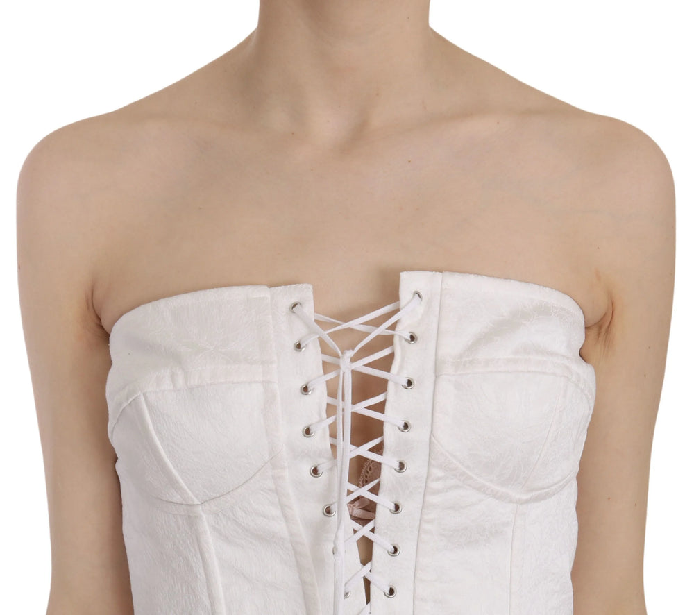 Dolce & Gabbana White PALERMO Cotton Bustier Top Corset - IT46|XL - Tank Tops