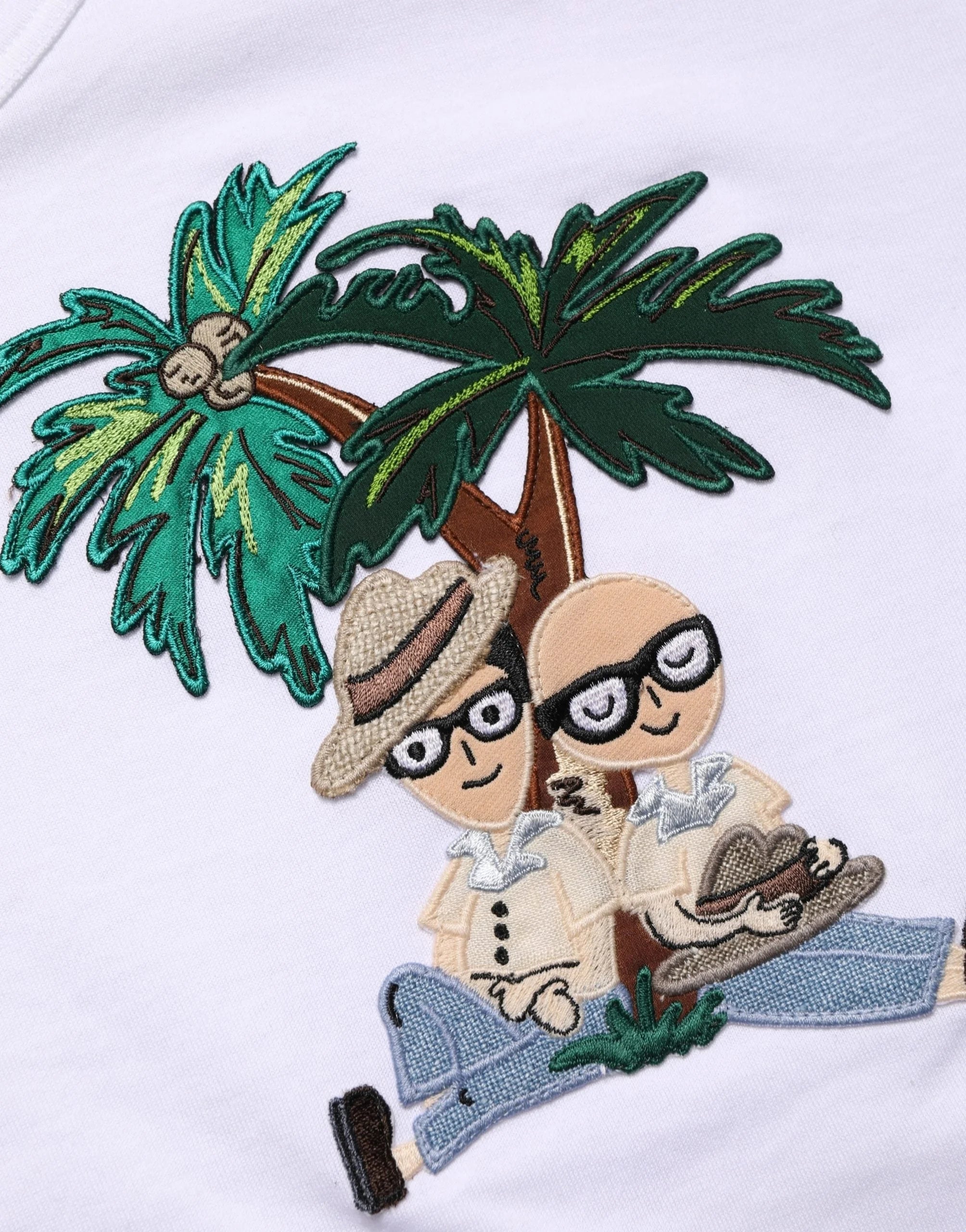 Dolce & Gabbana White Palm Embroidered Men Crew Neck T-shirt